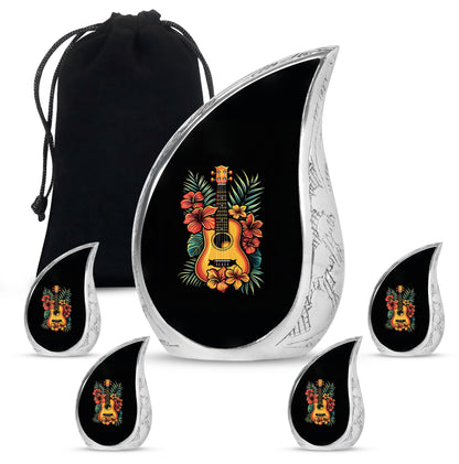 Guitar Theme Large Urn With 4 Keepsake Urn