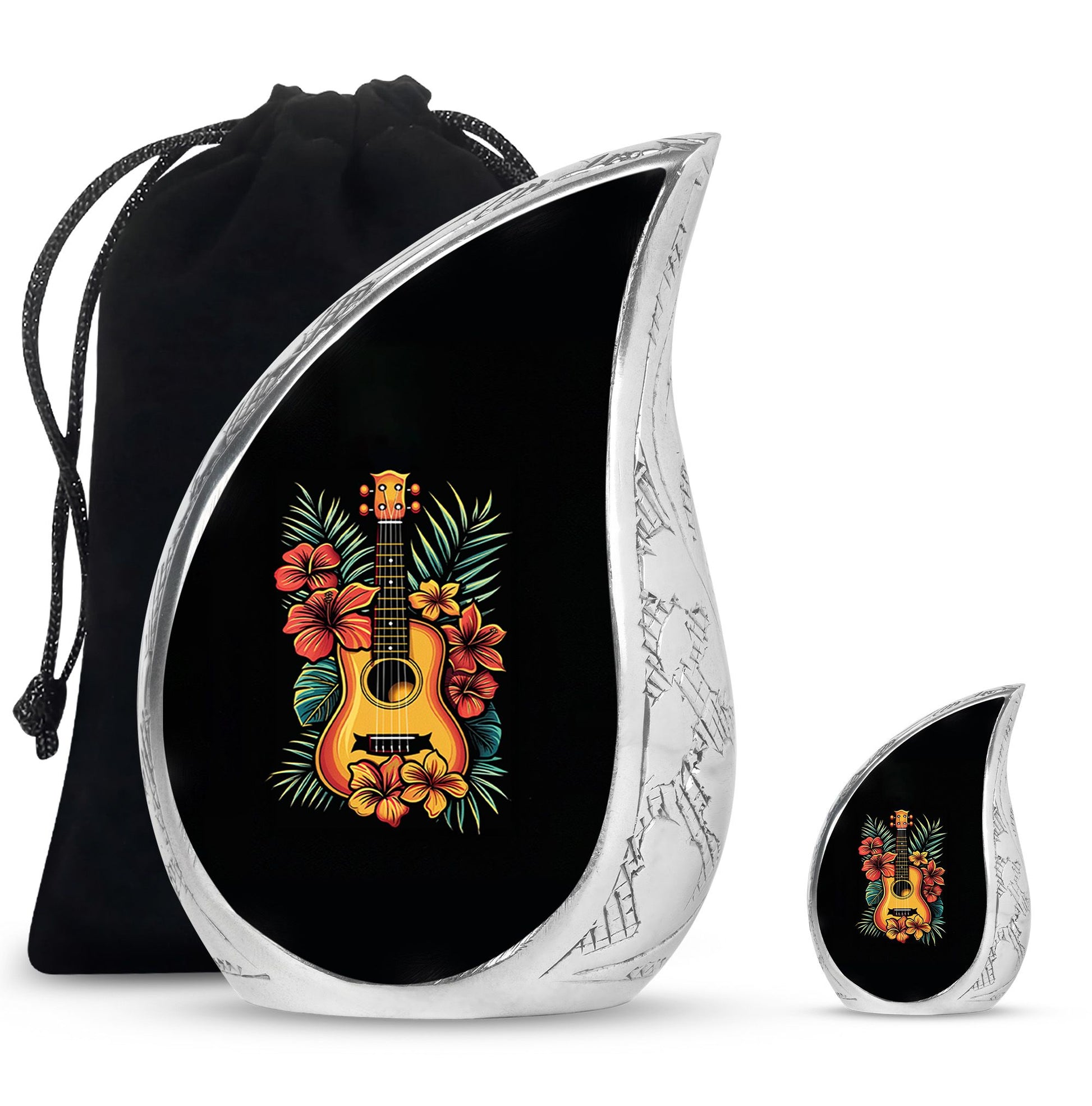 Guitar Theme Large Urn With 1 Keepsake Urn