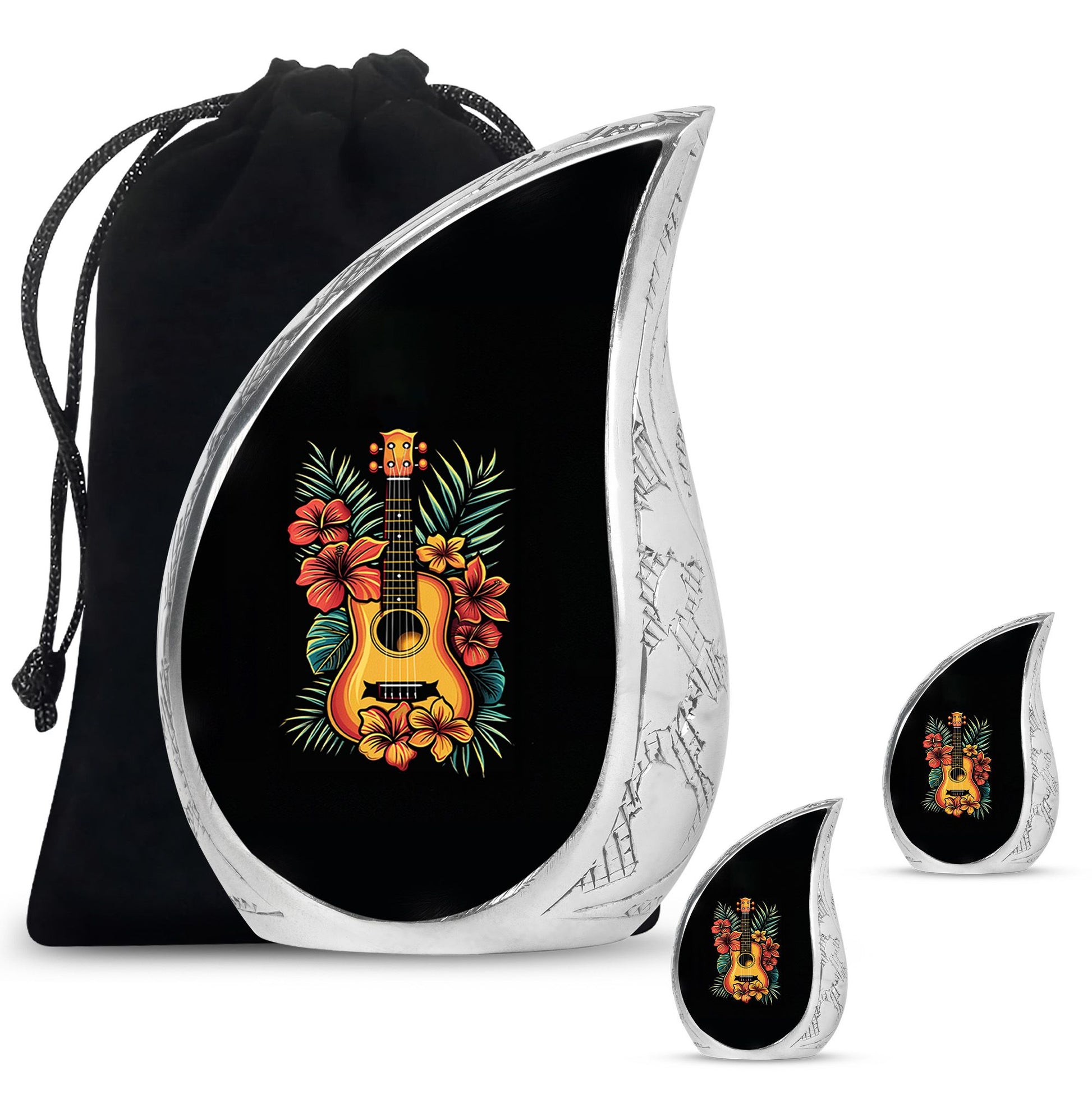 Guitar Theme Large Urn With 2 Keepsake Urn