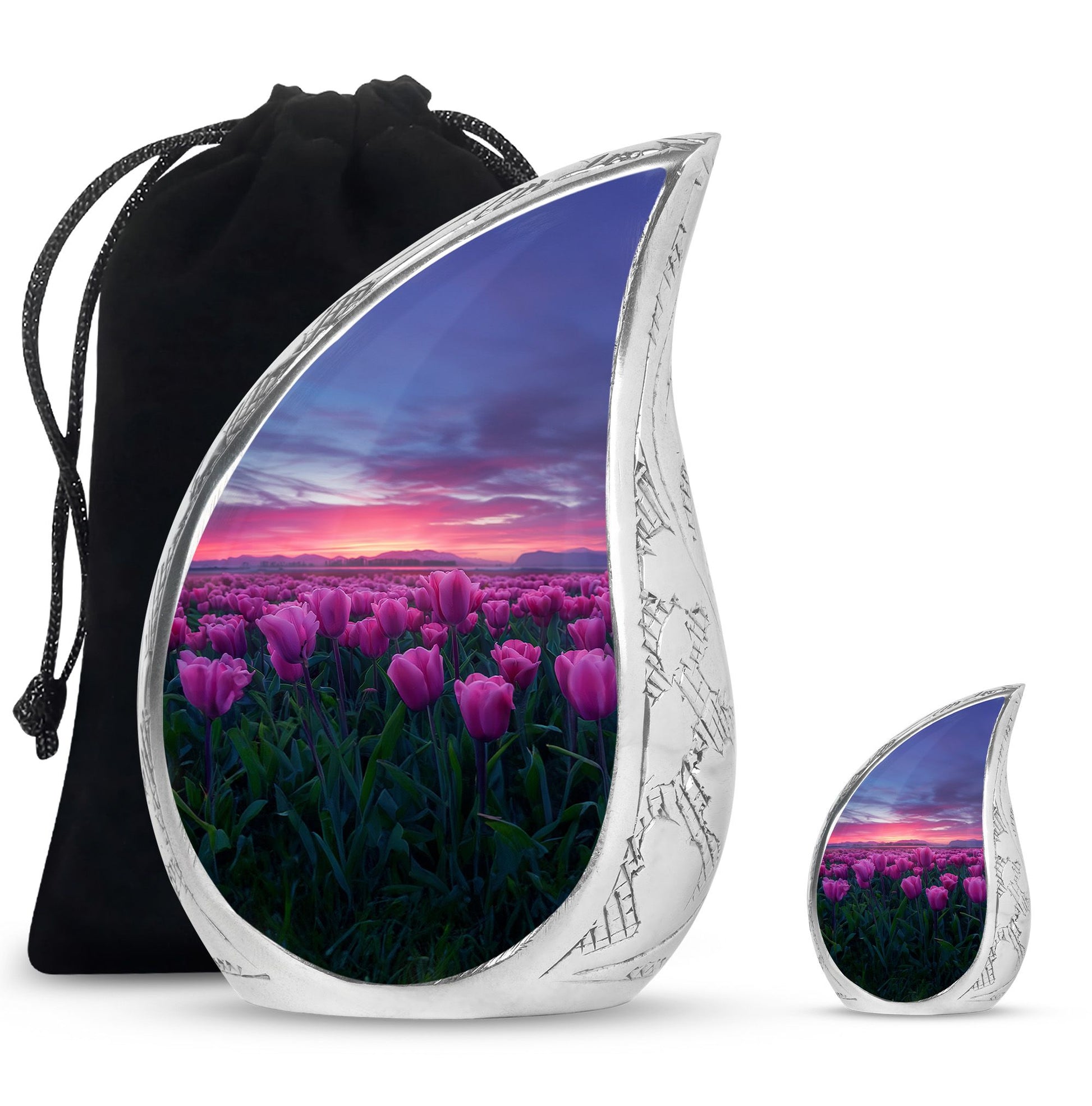 Tulips Theme Large Urn With 1 Keepsake Urn