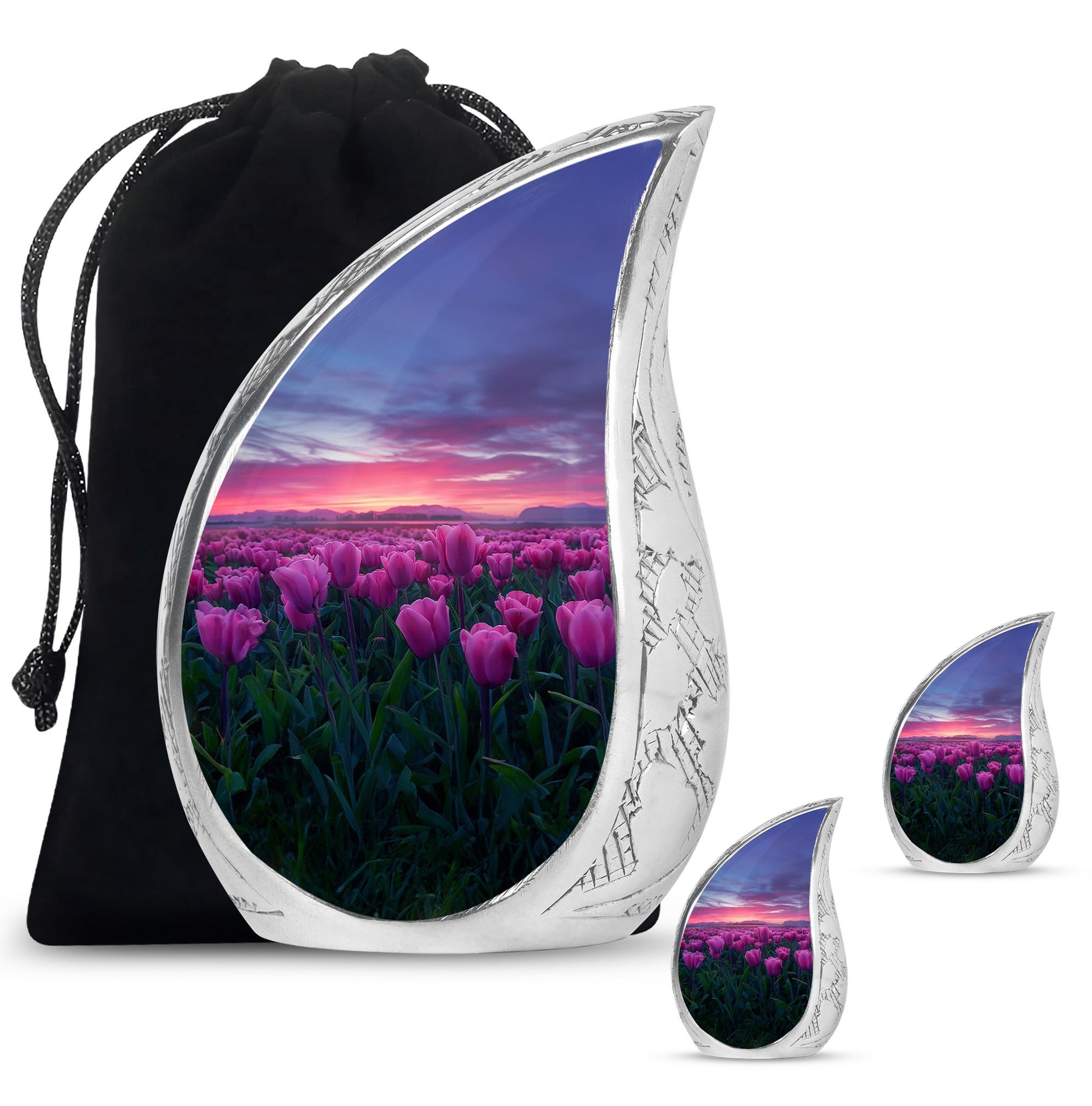 Tulips Theme Large Urn With 2 Keepsake Urn