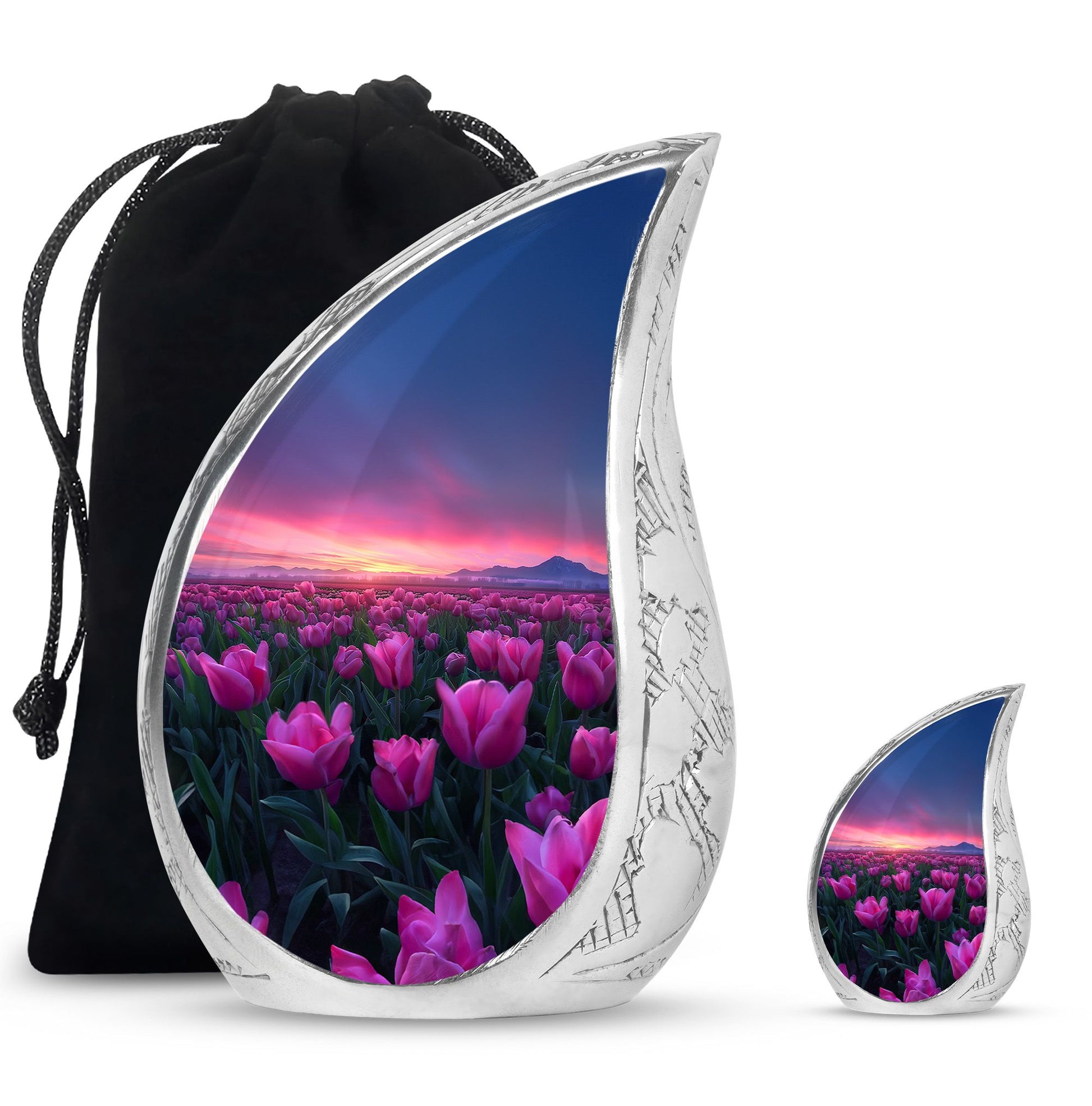 Tulips Theme Large Urn With 1 Keepsake Urn