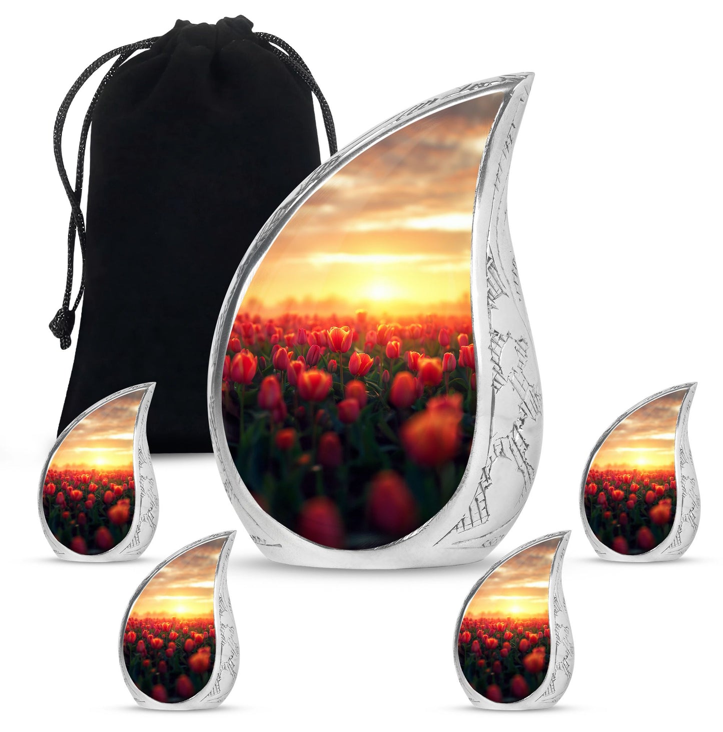Tulips Theme Large Urn With 4 Keepsake Urn