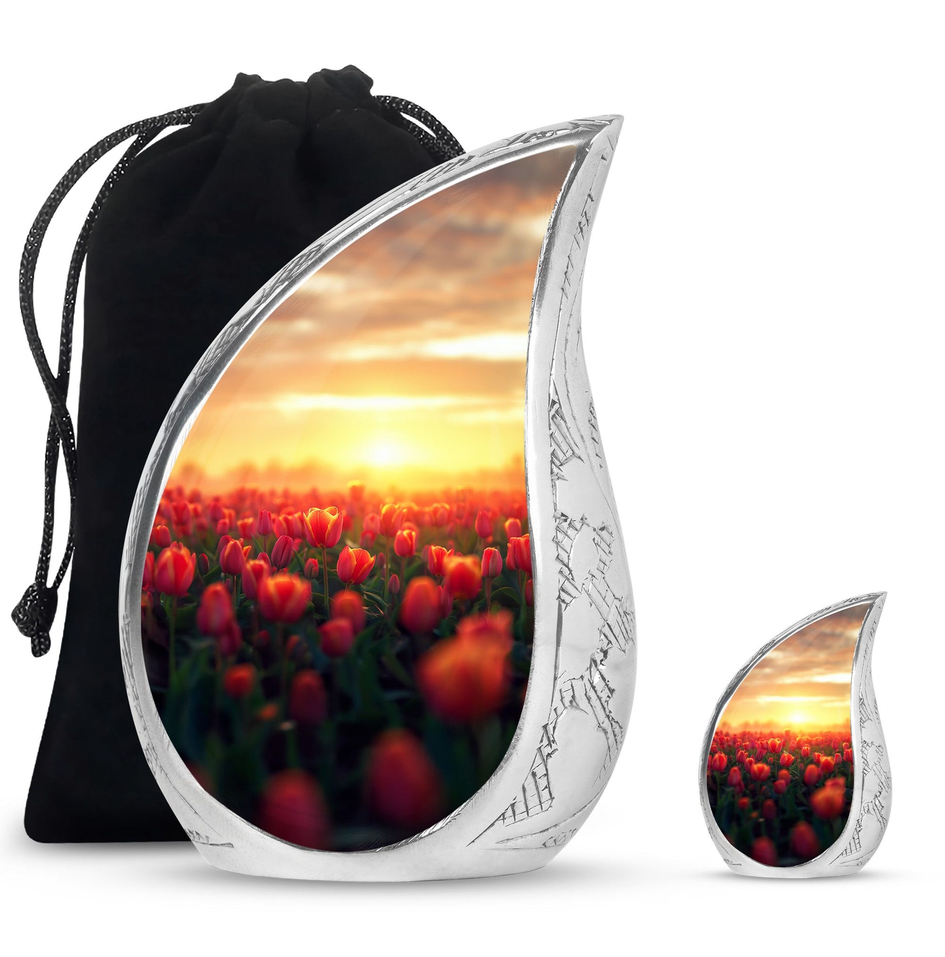 Tulips Theme Large Urn With 1 Keepsake Urn