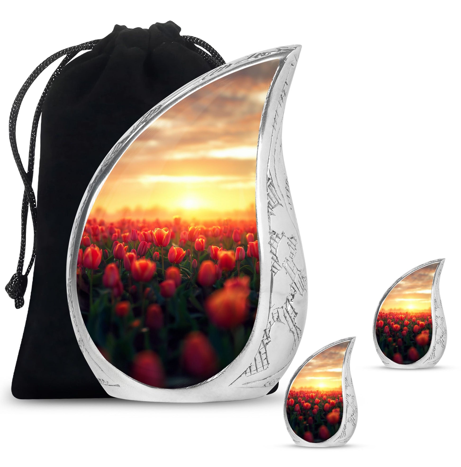 Tulips Theme Large Urn With 2 Keepsake Urn