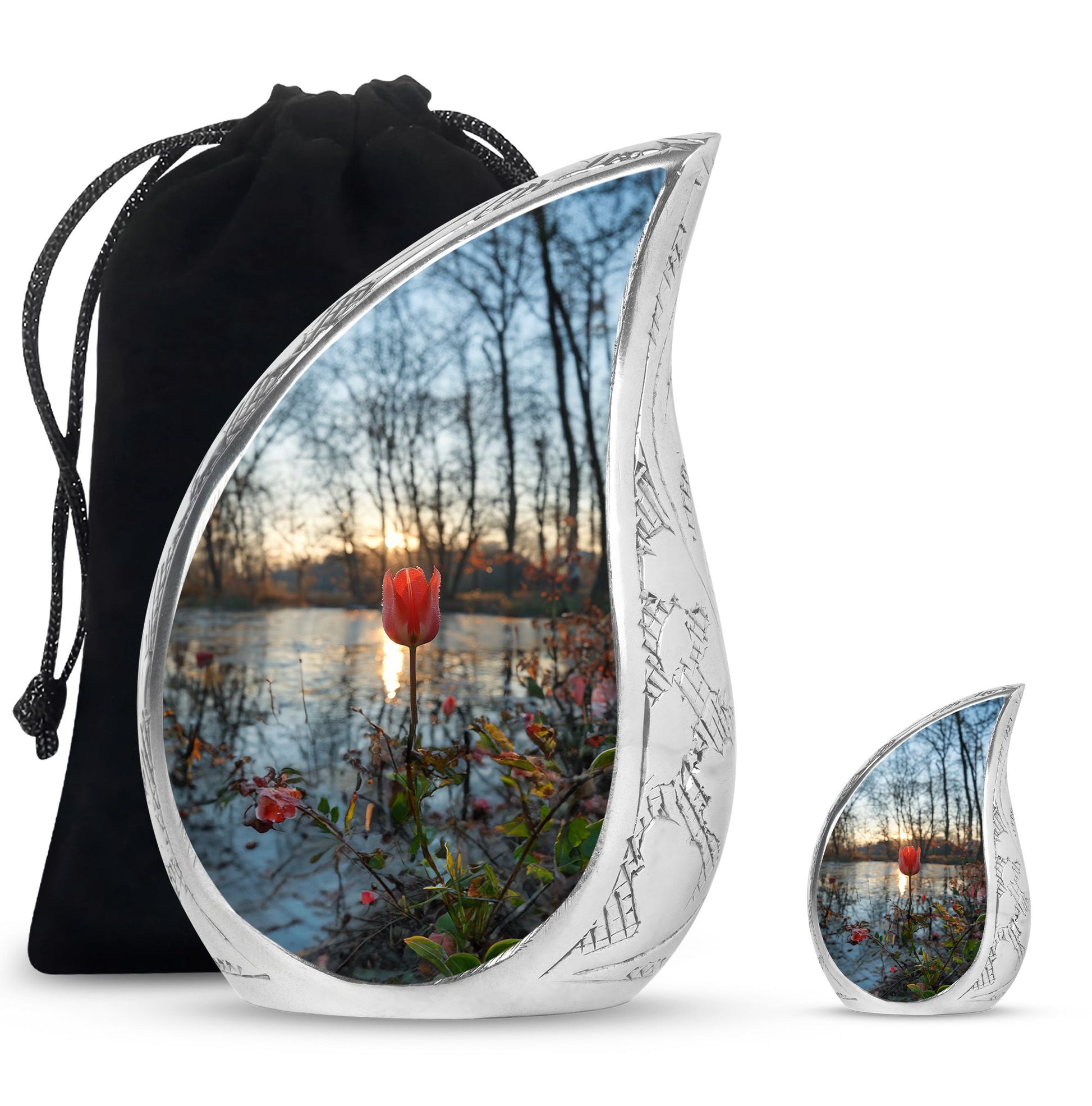 Tulips Theme Large Urn With 1 Keepsake Urn