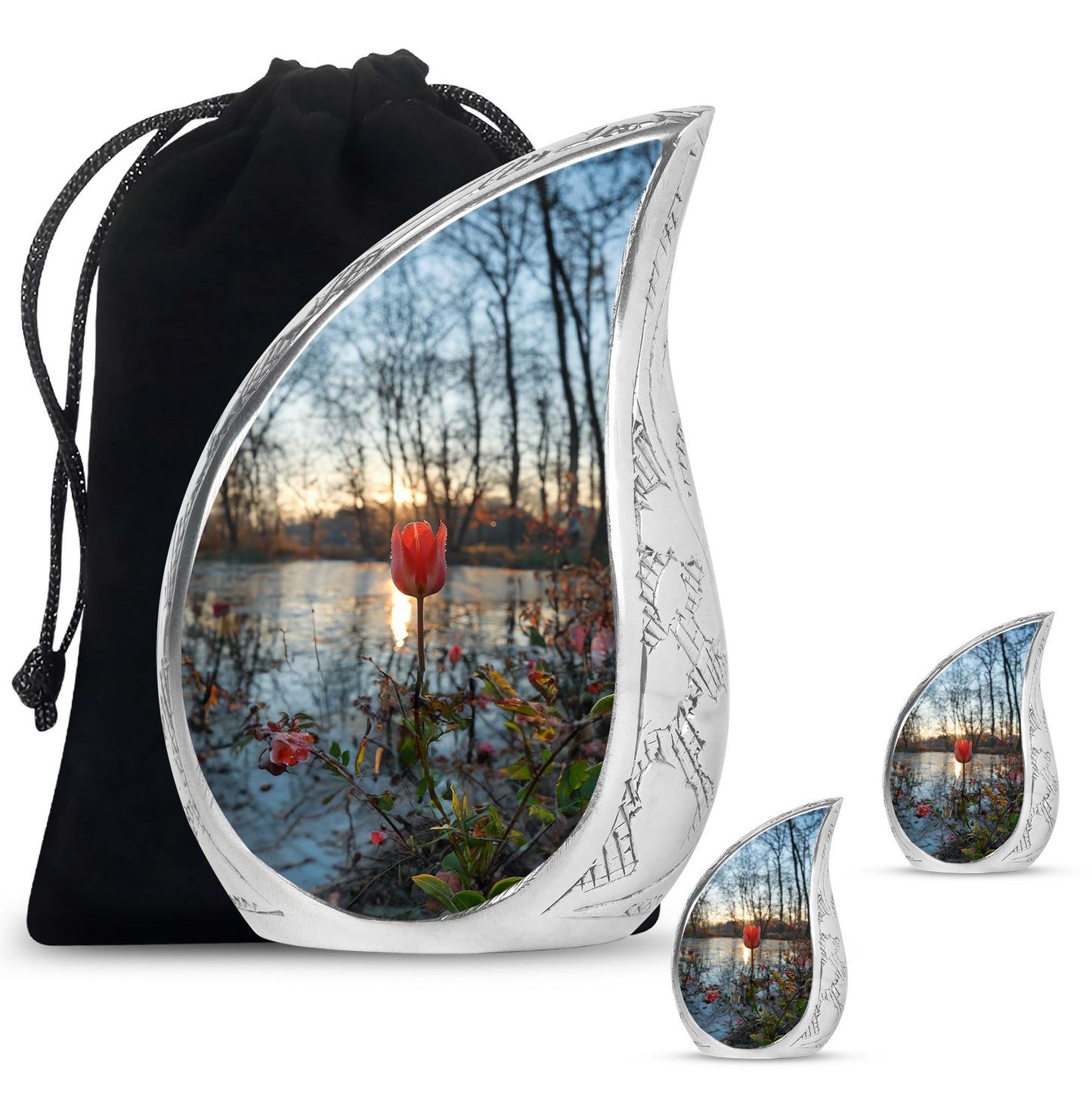Tulips Theme Large Urn With 2 Keepsake Urn