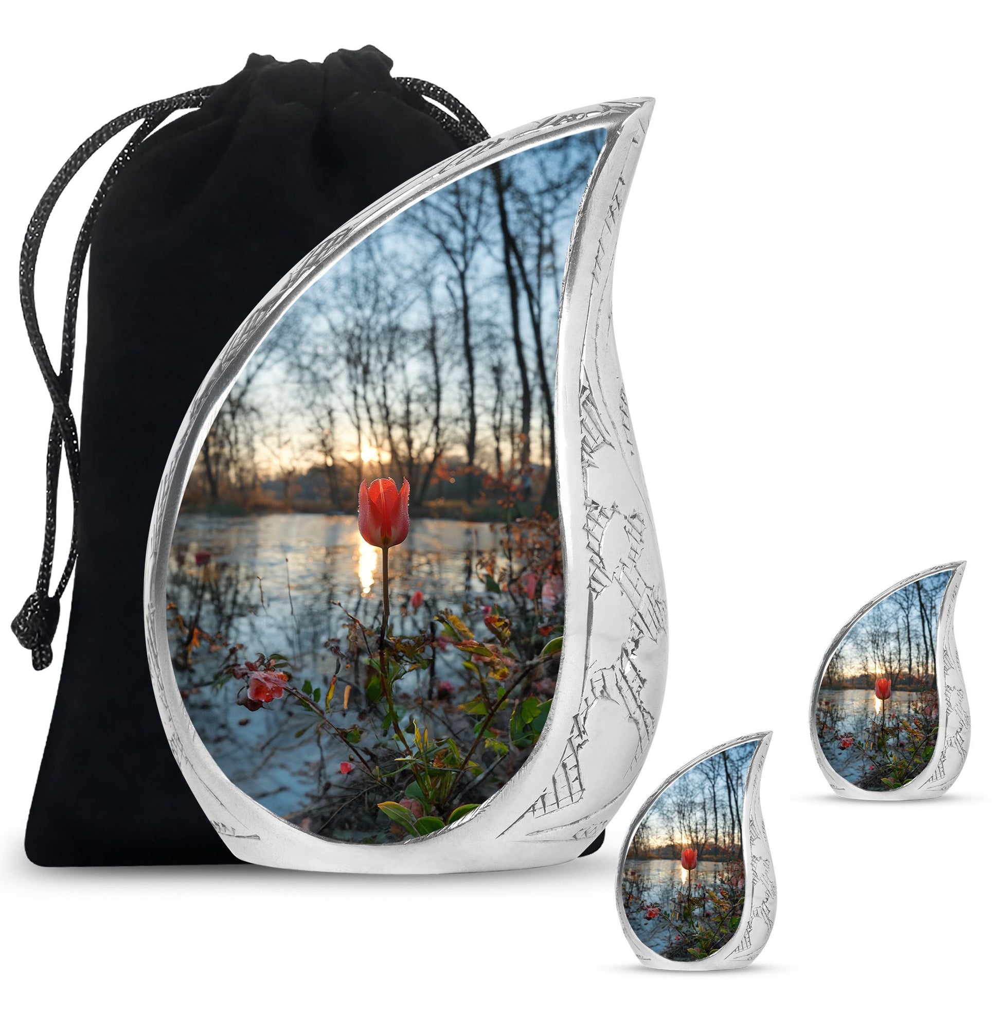 Tulips Theme Large Urn With 2 Keepsake Urn