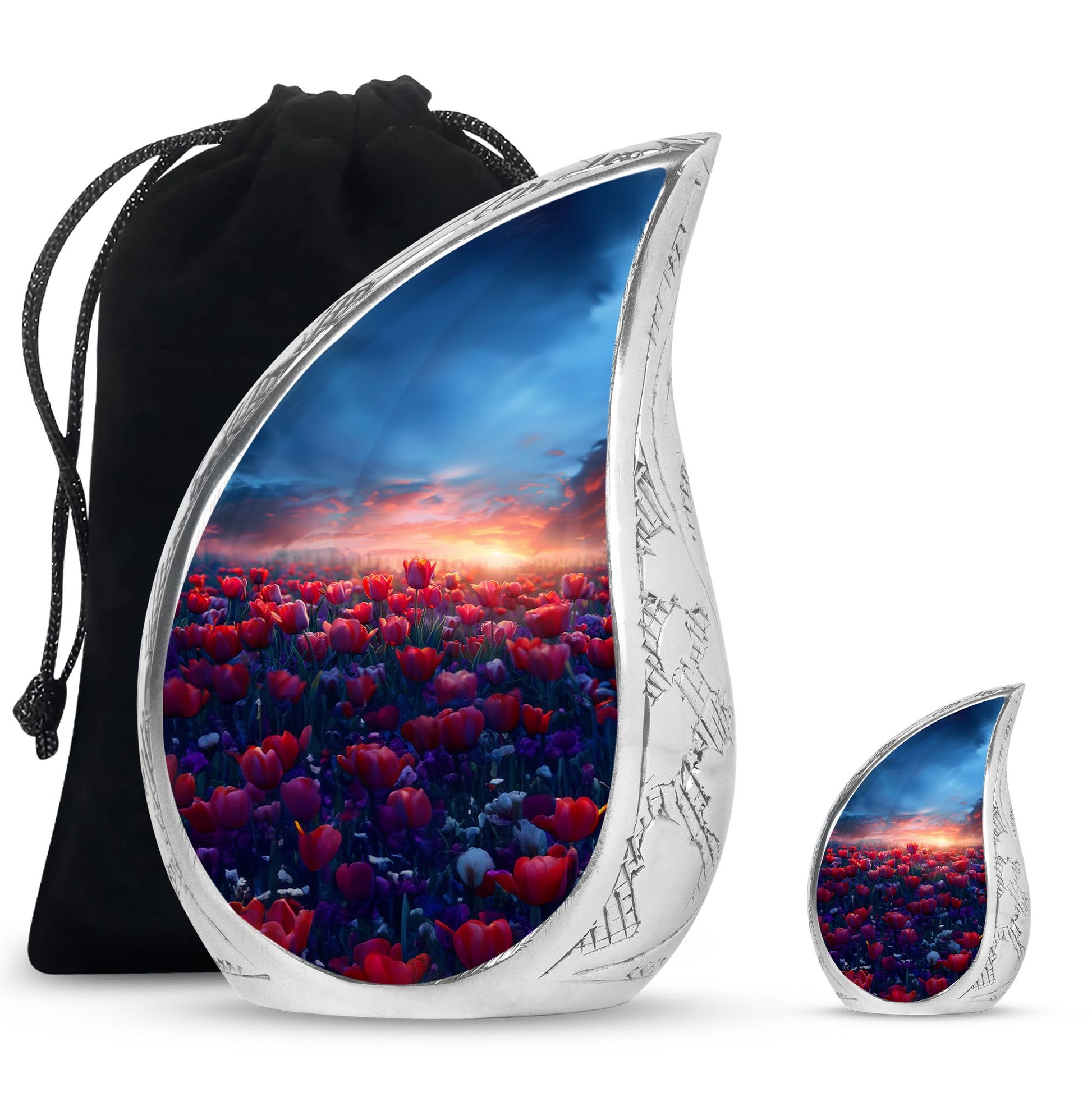 Tulips Theme Large Urn With 1 Keepsake Urn