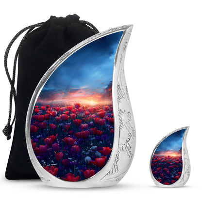 Tulips Theme Large Urn With 1 Keepsake Urn