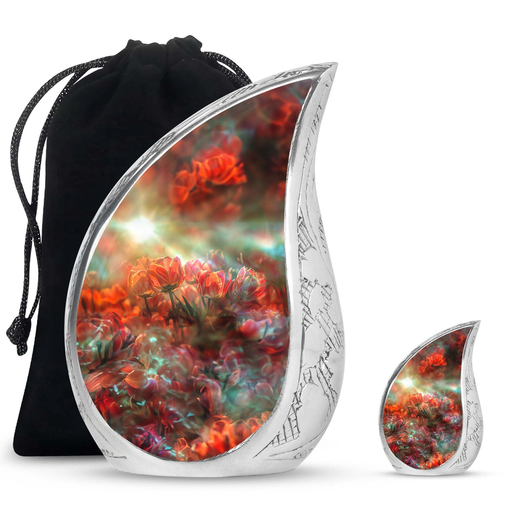 Tulips Theme Large Urn With 1 Keepsake Urn