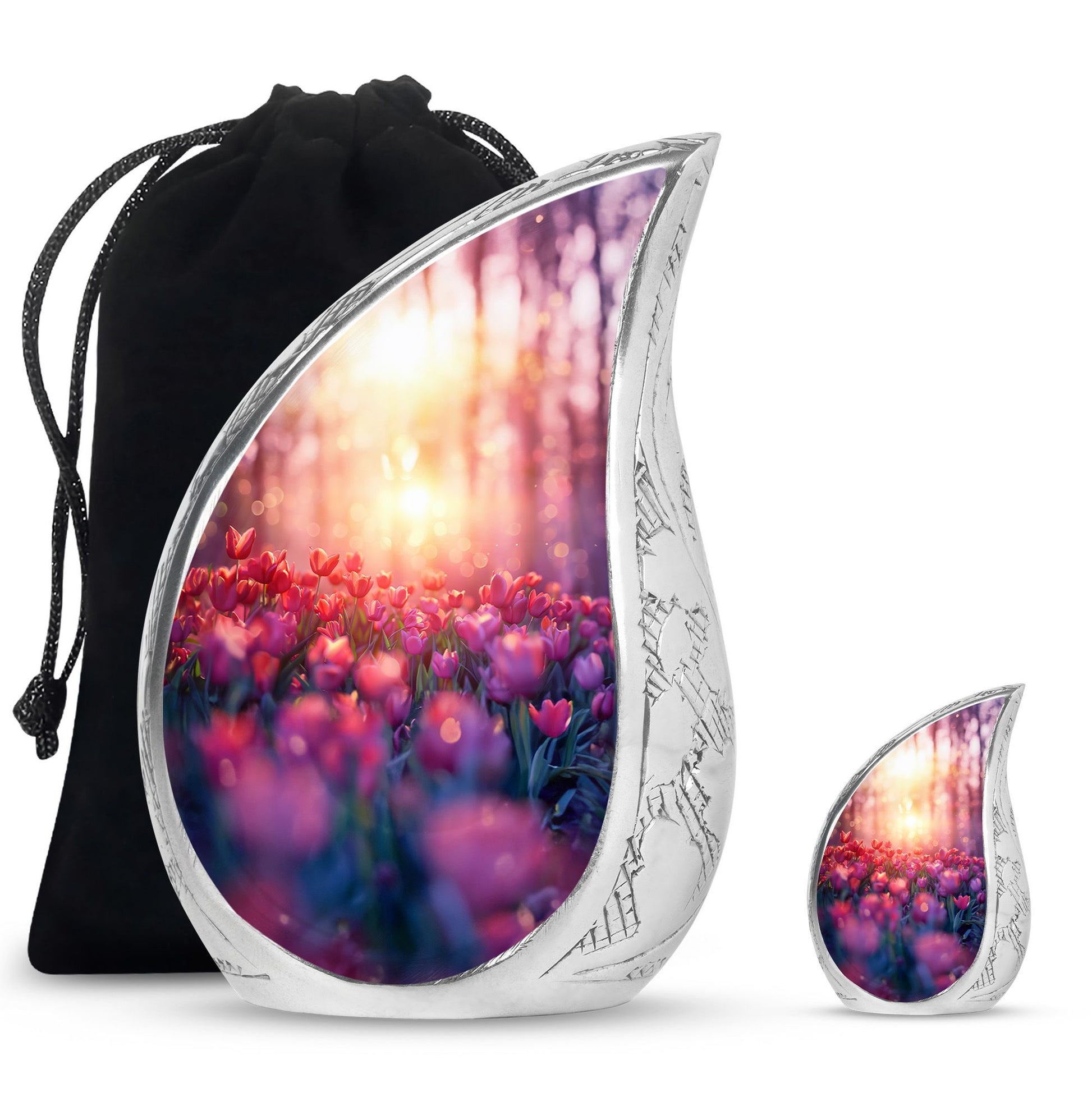 Tulips Theme Large Urn With 1 Keepsake Urn