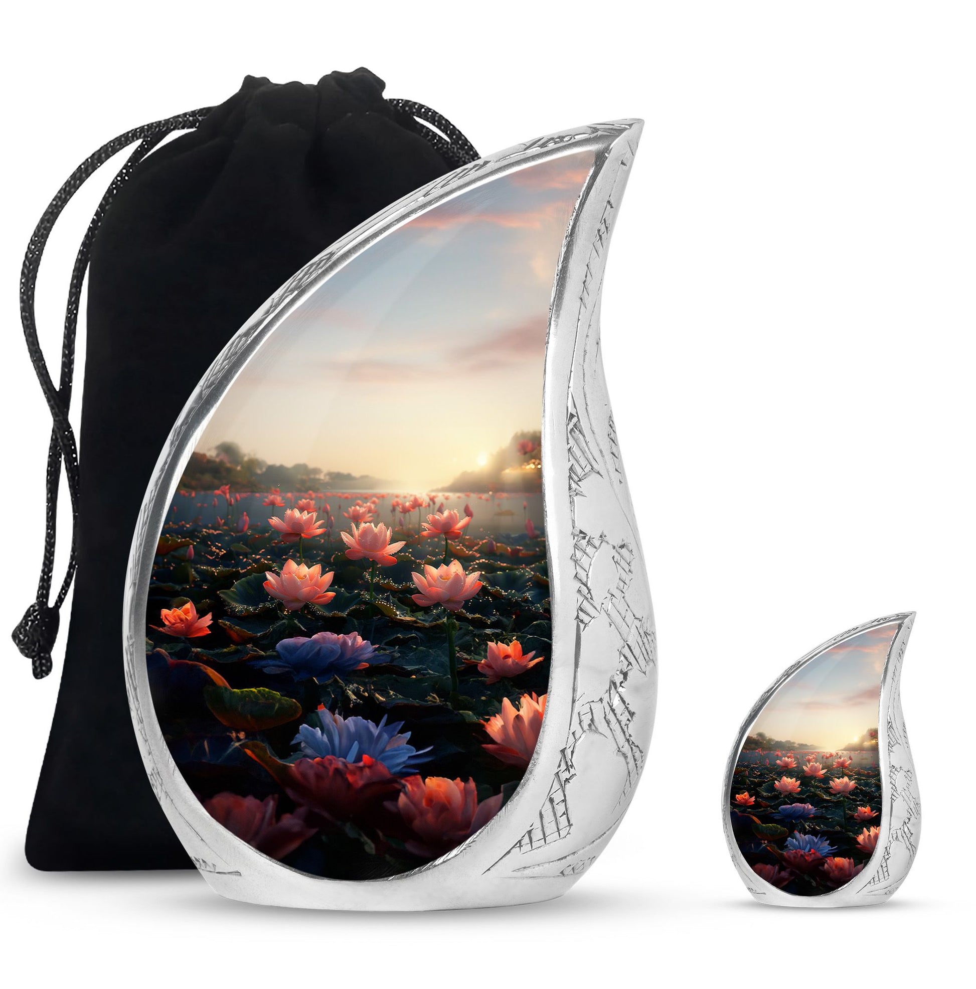 Lotus Theme Large Urn With 1 Keepsake Urn