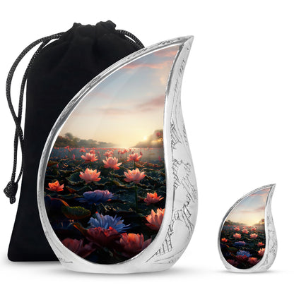 Lotus Theme Large Urn With 1 Keepsake Urn