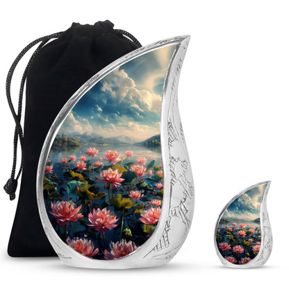 Lotus Theme Large Urn With 1 Keepsake Urn