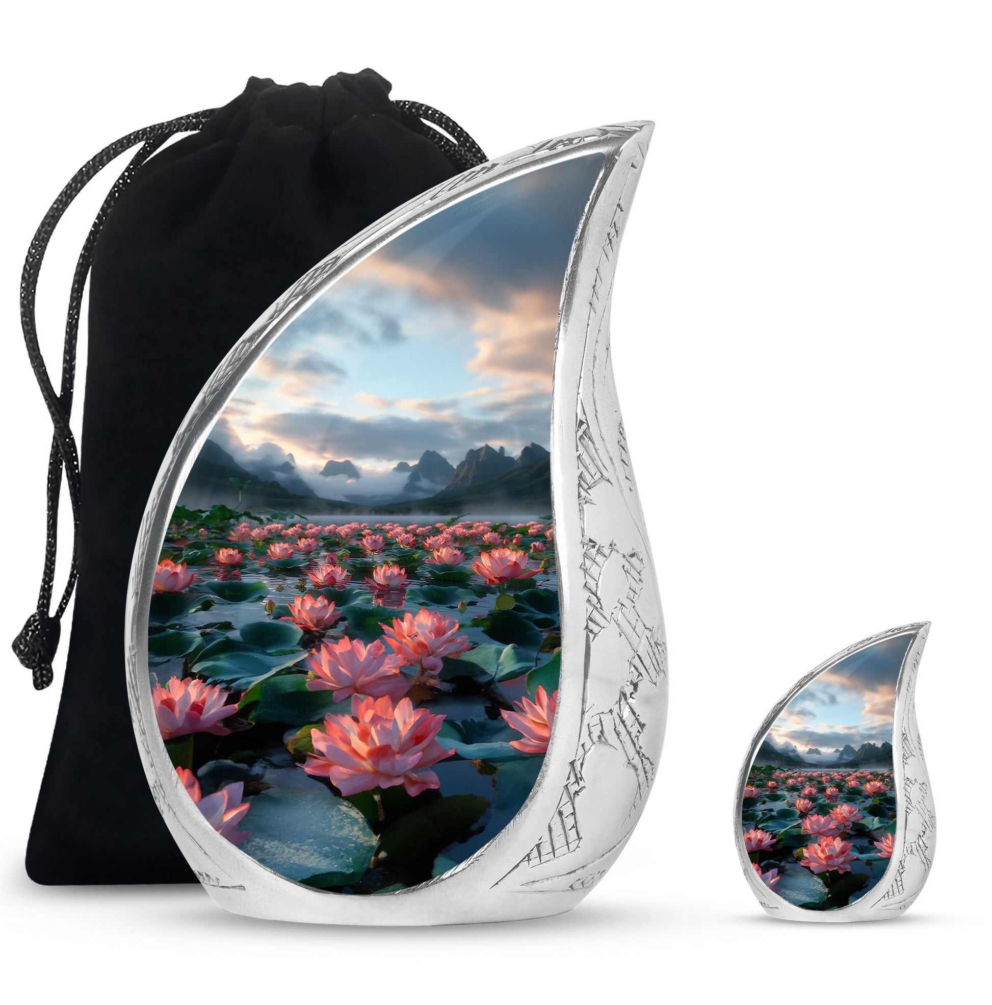 Lotus Theme Large Urn With 1 Keepsake Urn