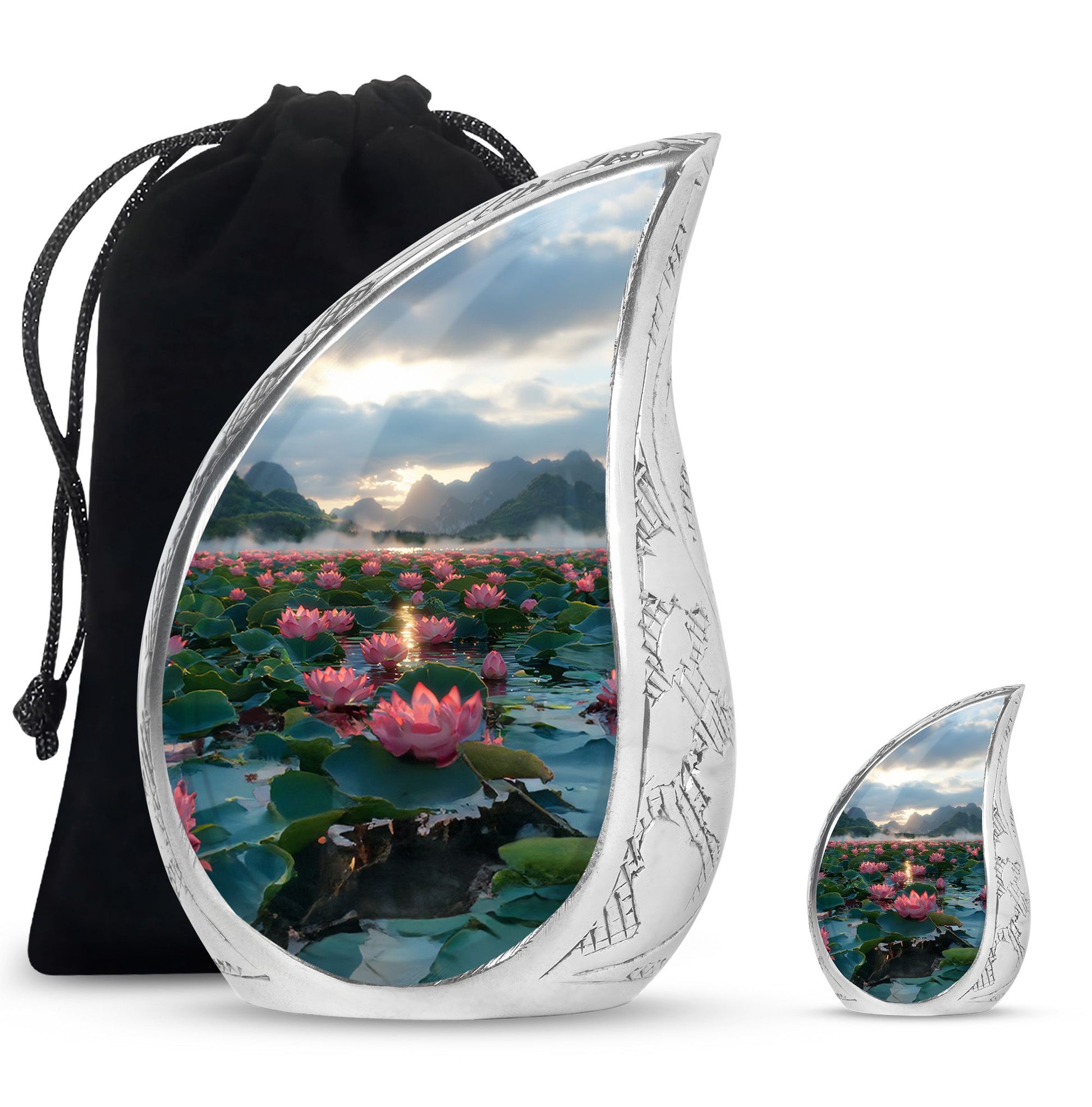 Lotus Theme Large Urn With 1 Keepsake Urn