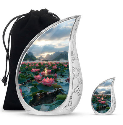 Lotus Theme Large Urn With 1 Keepsake Urn