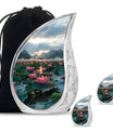 Lotus Theme Large Urn With 2 Keepsake Urn