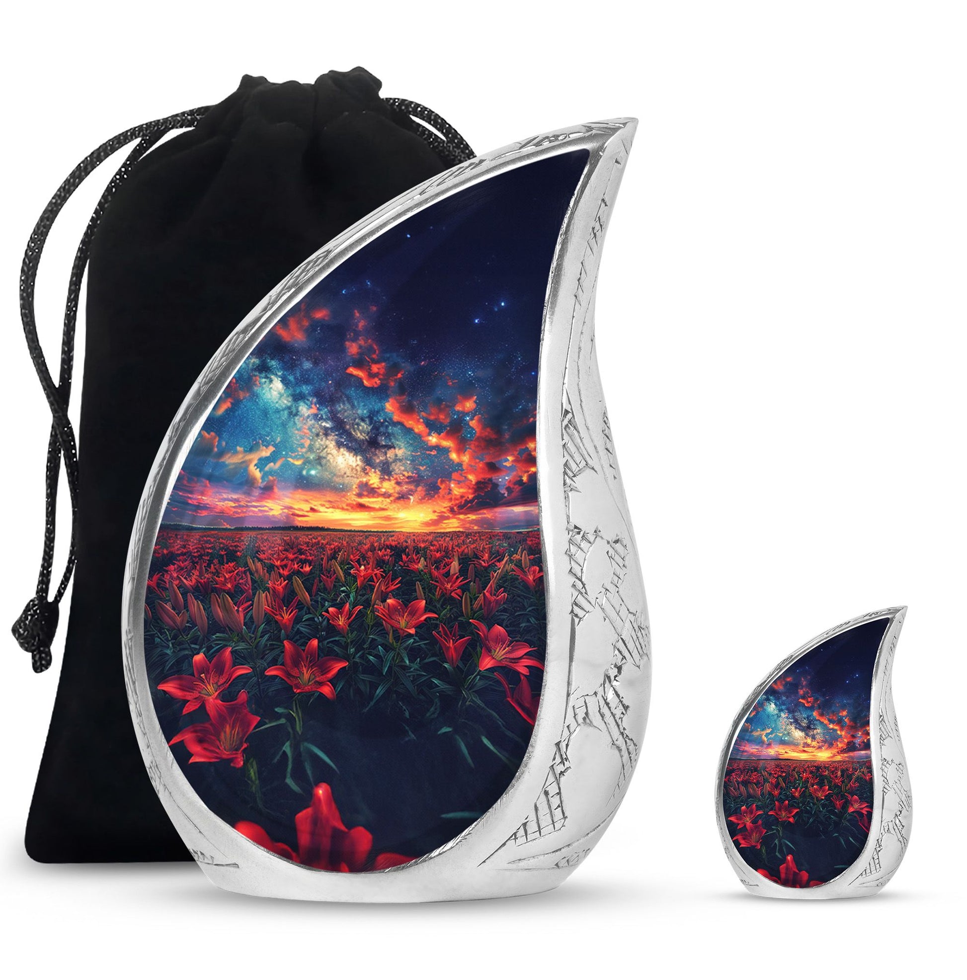 Lily Theme Large Urn With 1 Keepsake Urn