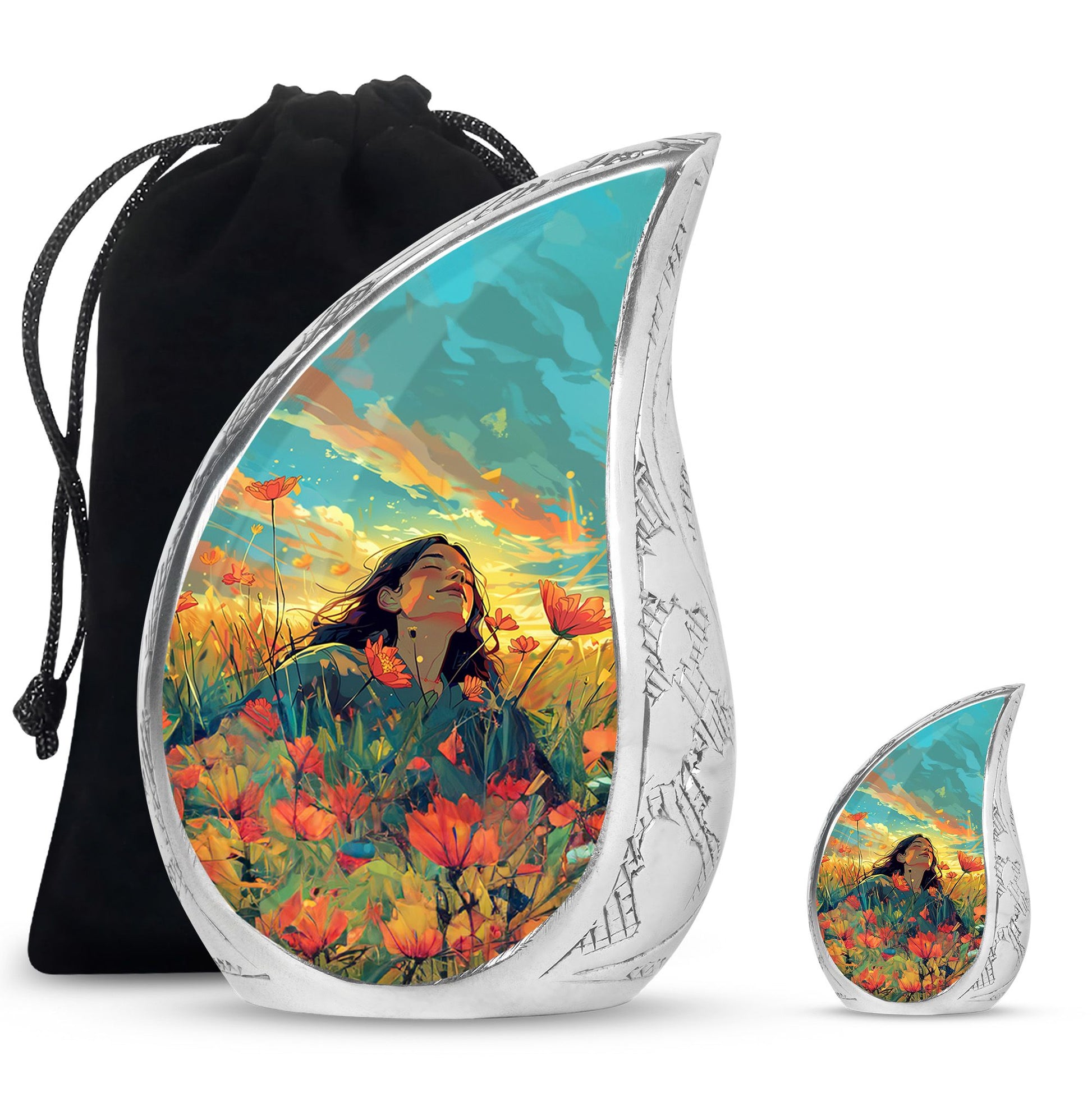 Flower Theme Large Urn With 1 Keepsake Urn