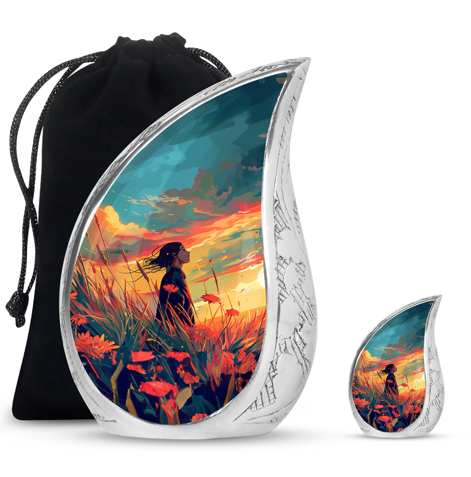 Flower Theme Large Urn With 1 Keepsake Urn