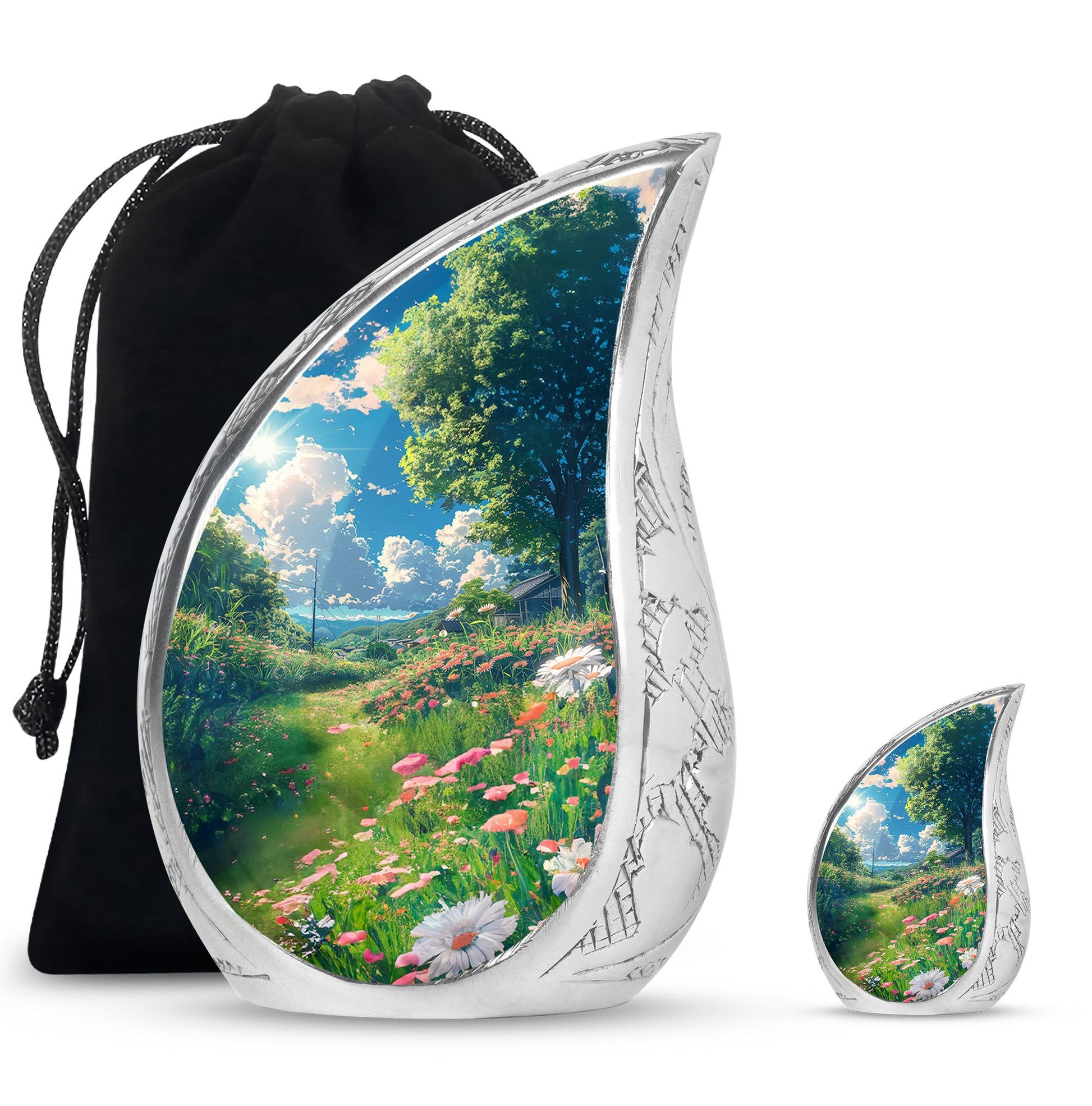 Flower Theme Large Urn With 1 Keepsake Urn