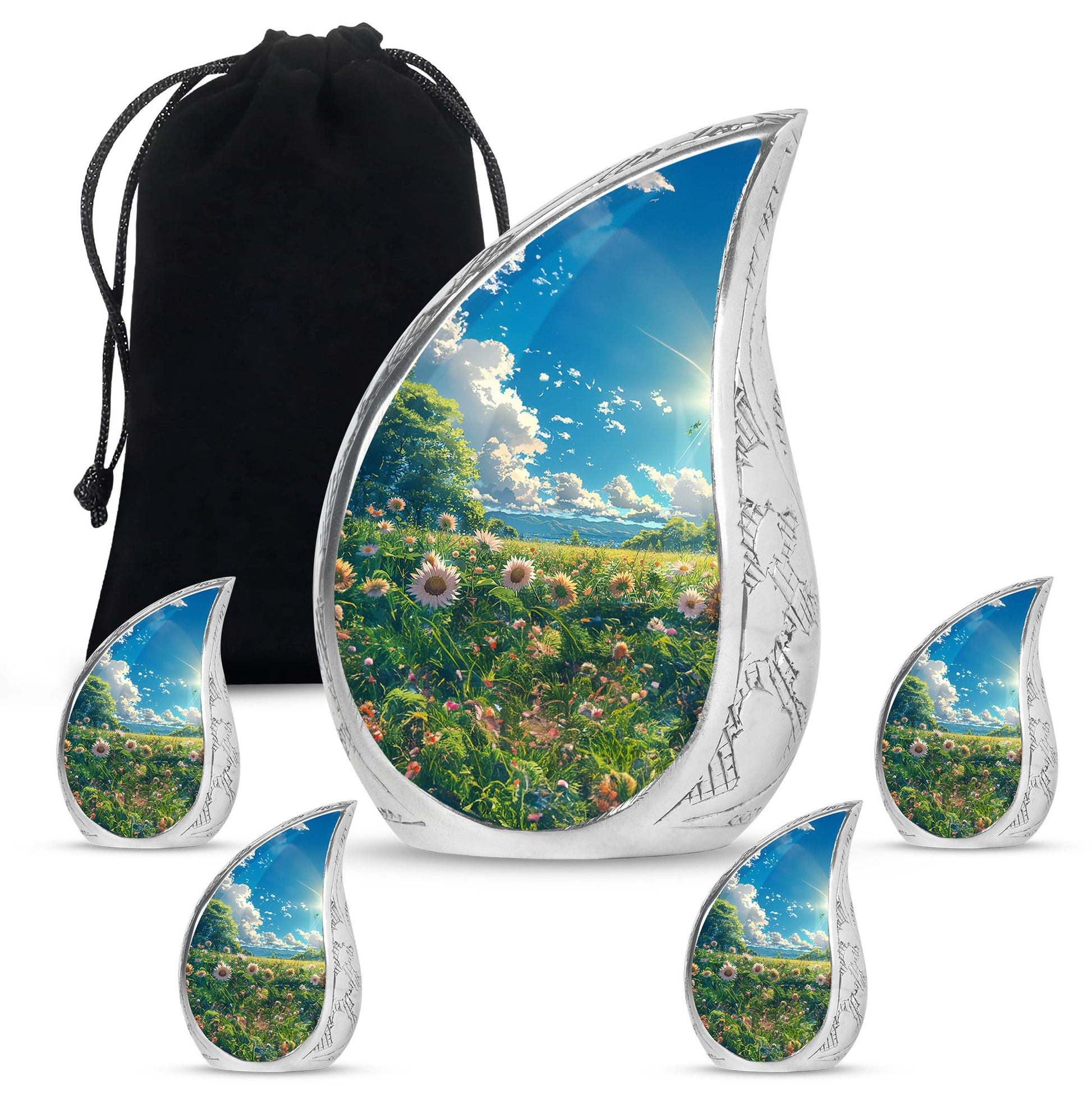 Flower Theme Large Urn With 4 Keepsake Urn