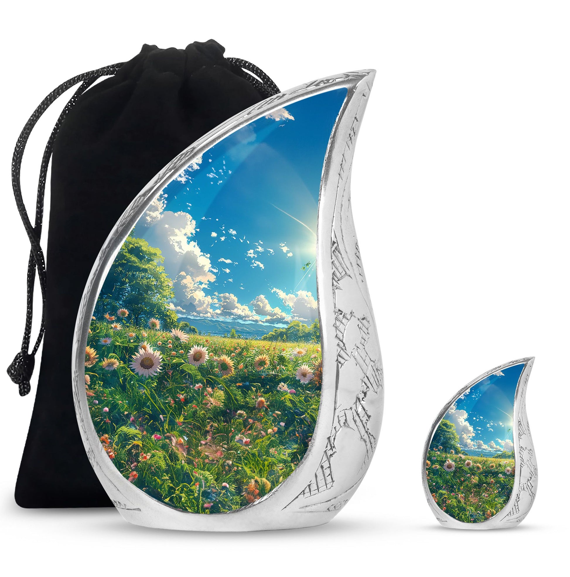 Flower Theme Large Urn With 1 Keepsake Urn