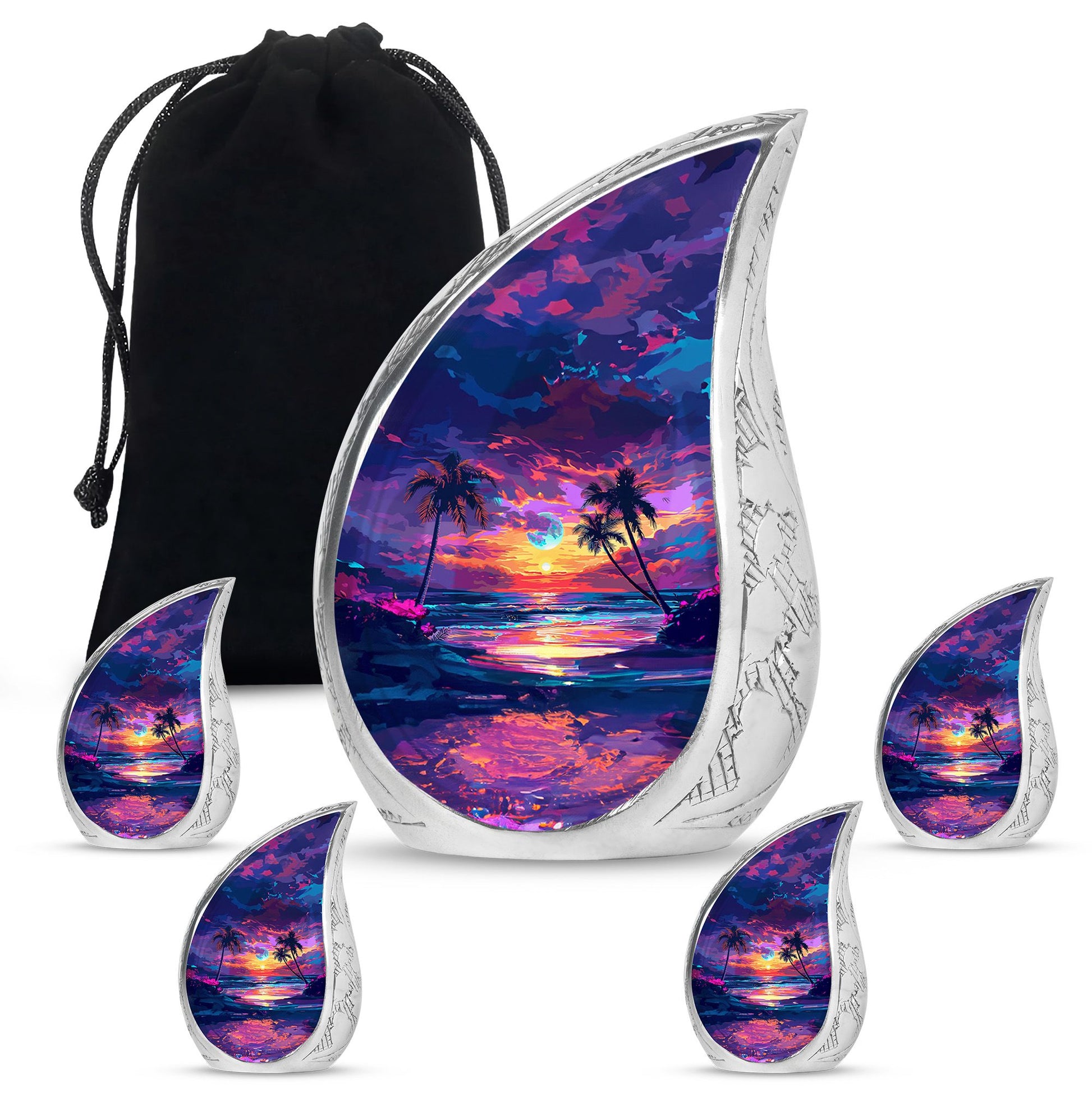 Sunset Theme Large Urn With 4 Keepsake Urn