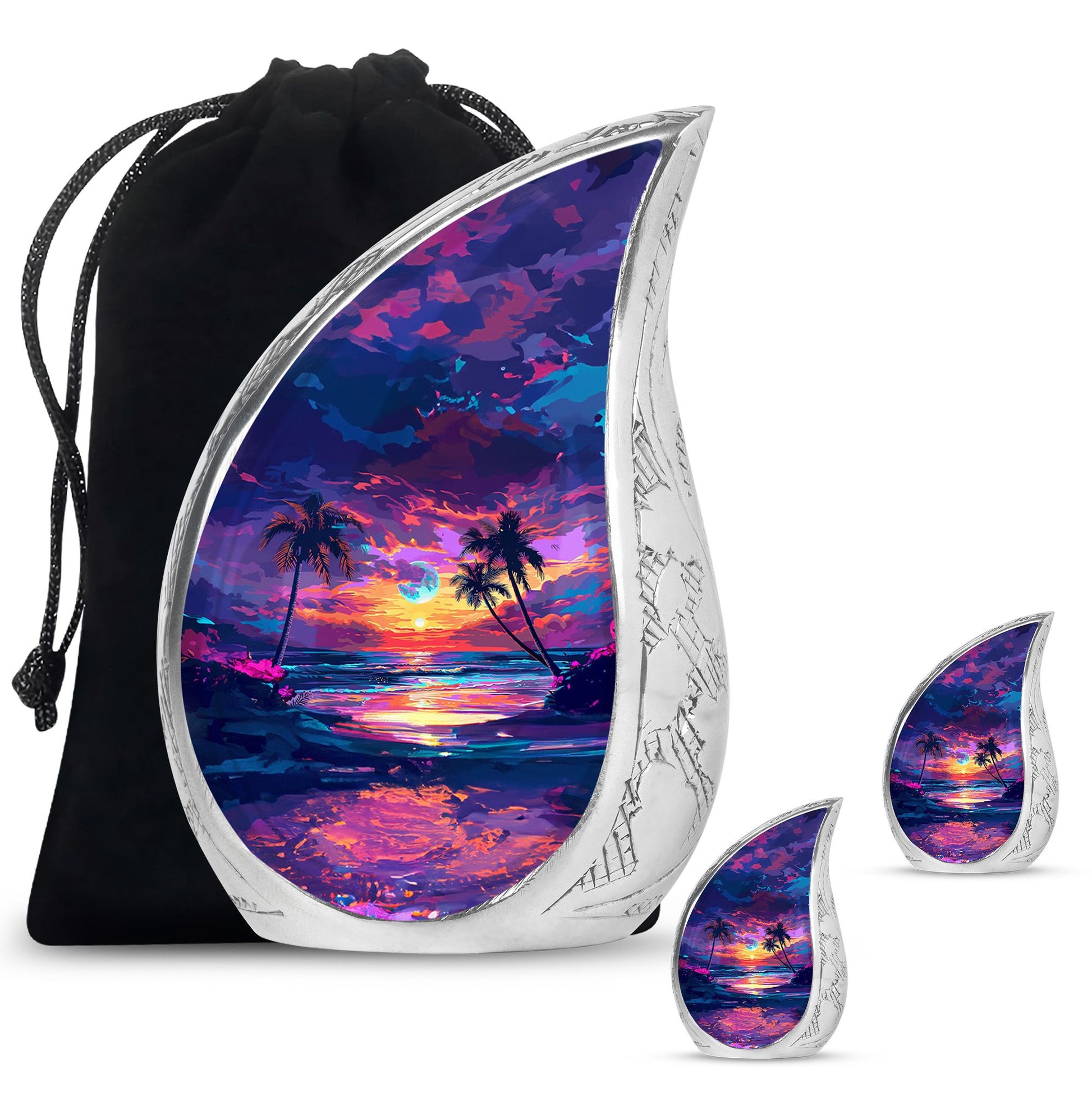 Sunset Theme Large Urn With 2 Keepsake Urn