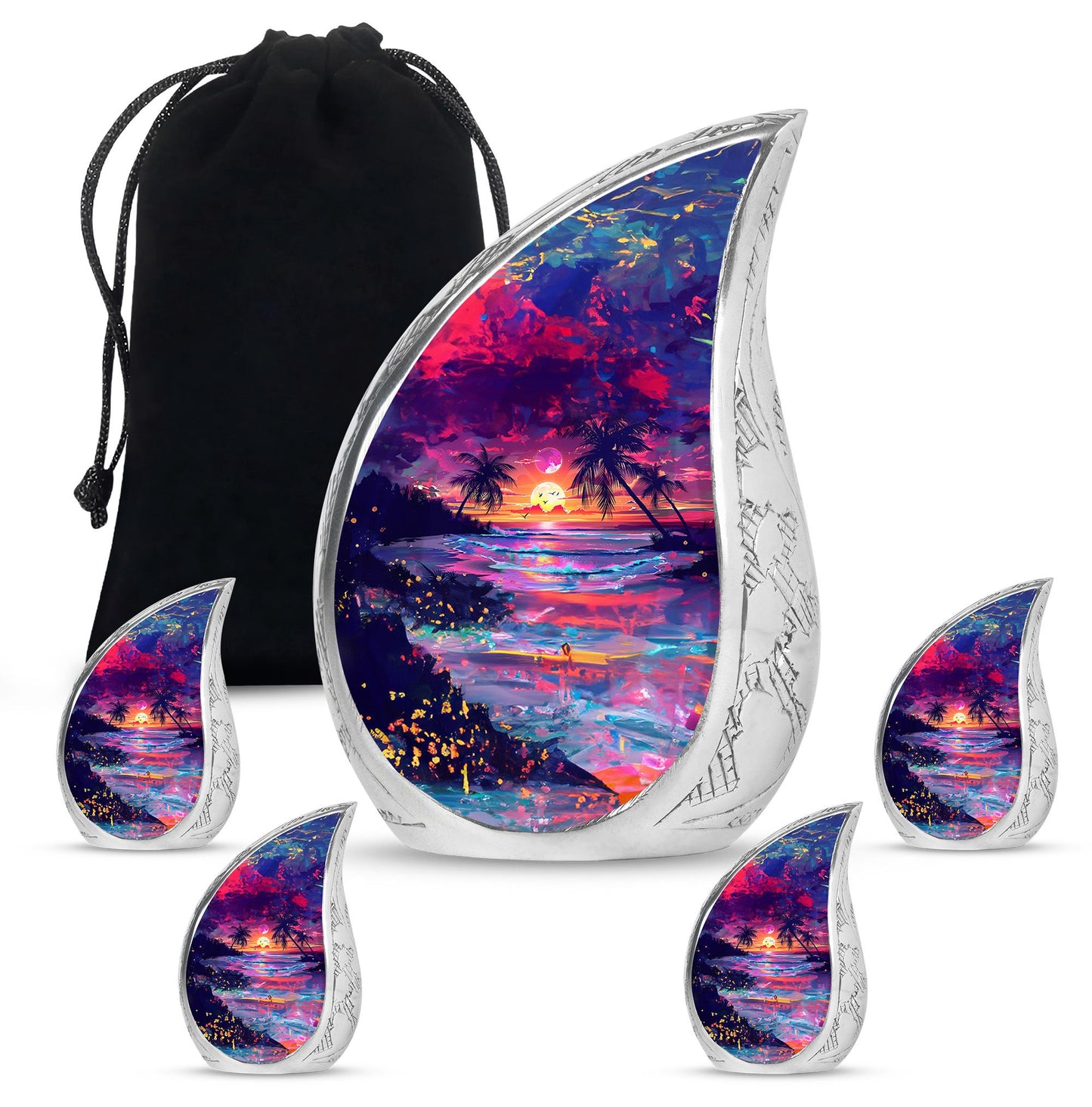 Sunset Theme Large Urn With 4 Keepsake Urn