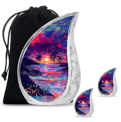 Sunset Theme Large Urn With 2 Keepsake Urn