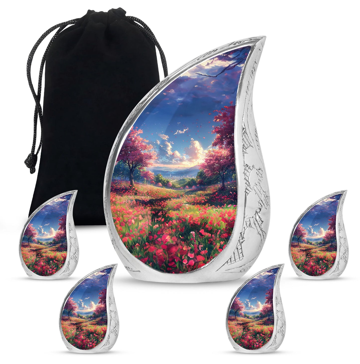 Sunset Theme Large Urn With 4 Keepsake Urn