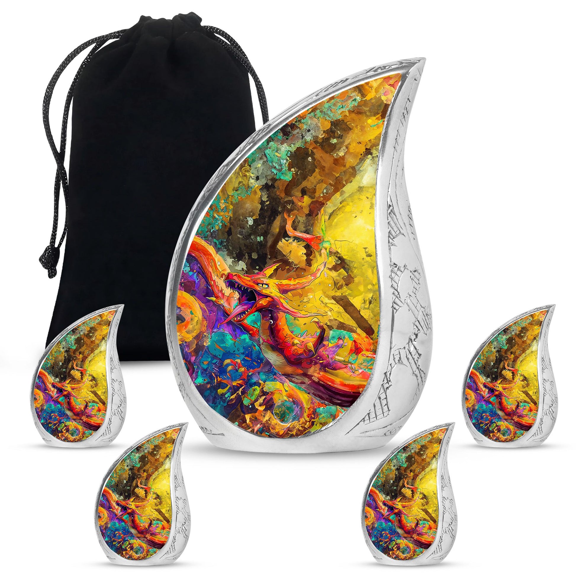 Dragon Theme Large Urn With 4 Keepsake Urn