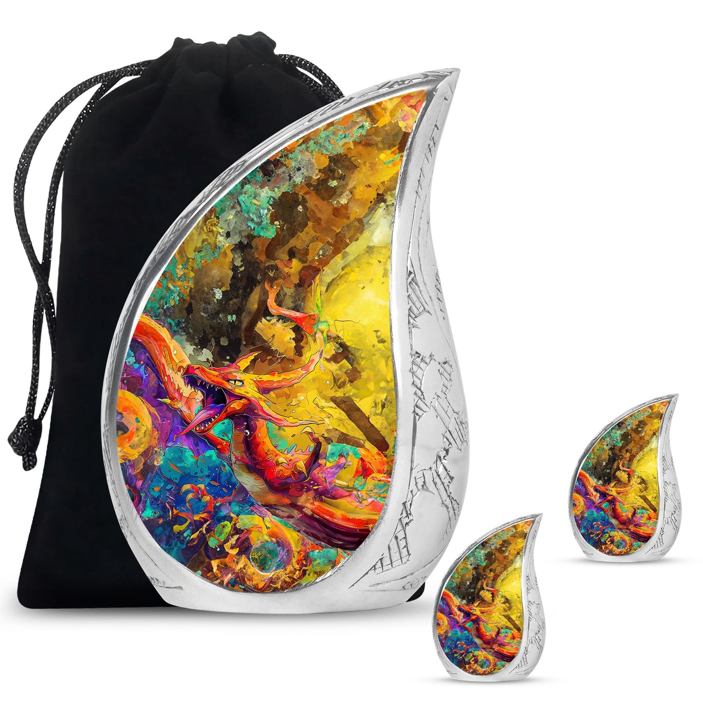Dragon Theme Large Urn With 2 Keepsake Urn