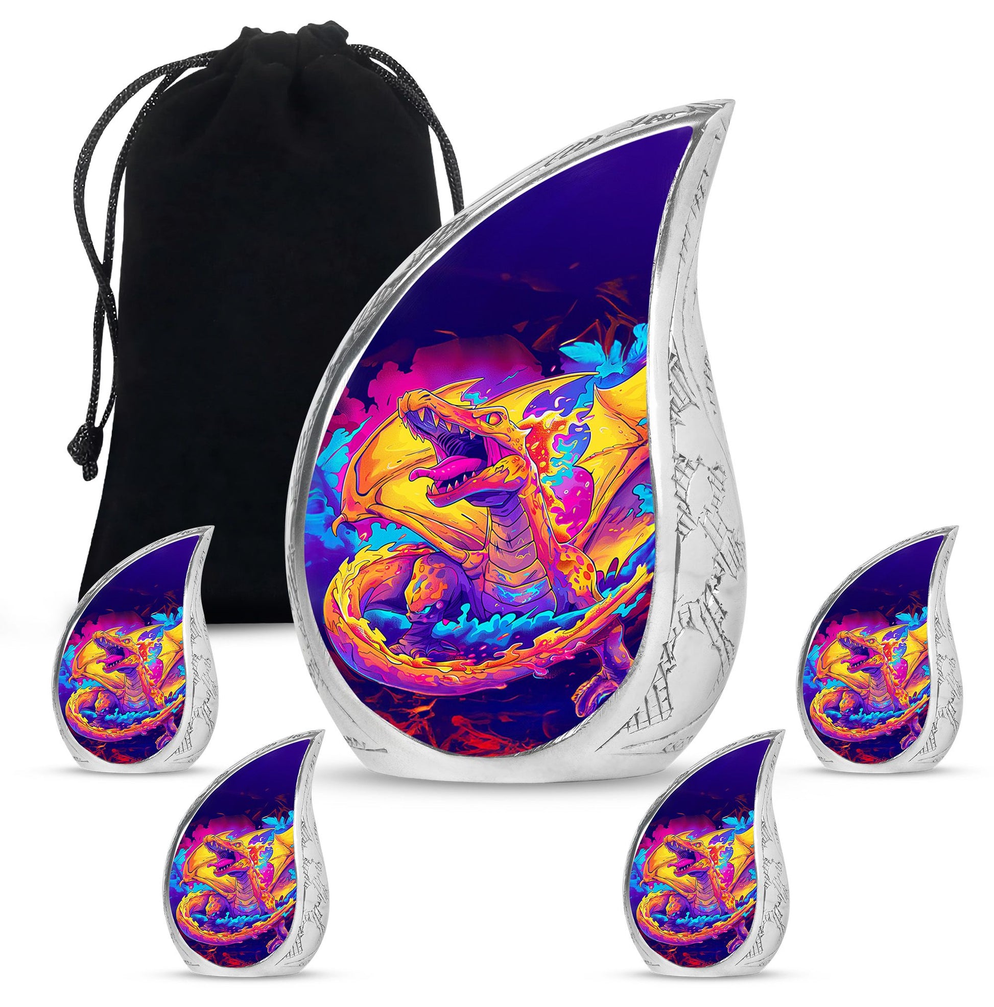 Dragon Theme Large Urn With 4 Keepsake Urn