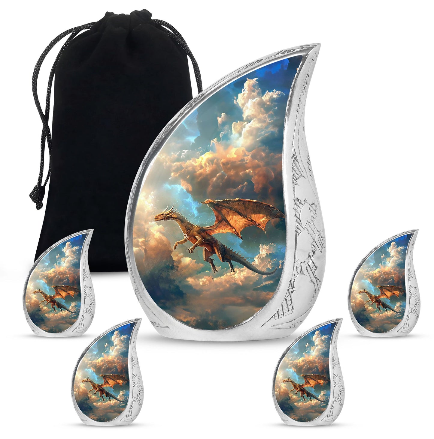 Dragon Theme Large Urn With 4 Keepsake Urn