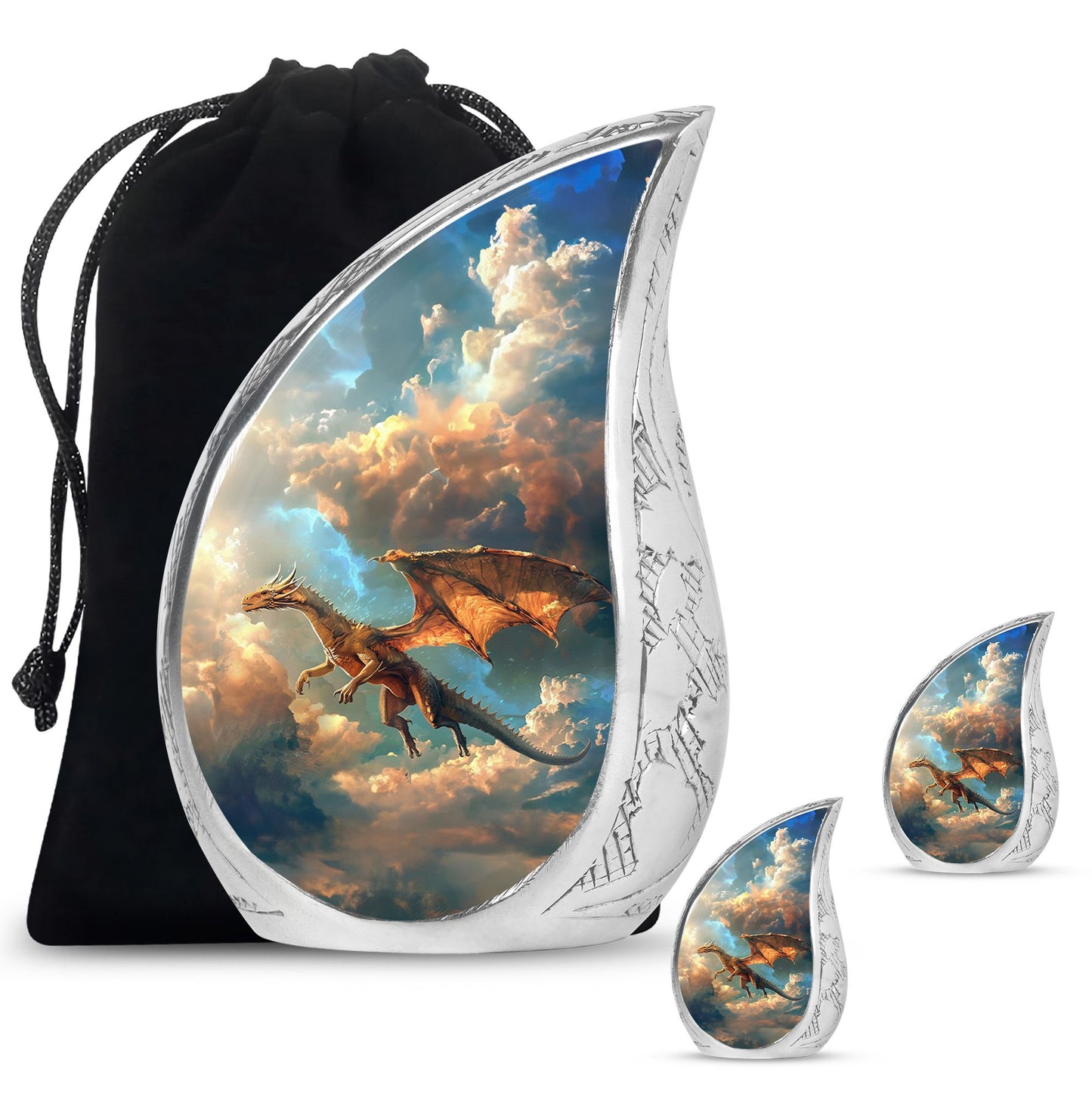 Dragon Theme Large Urn With 2 Keepsake Urn