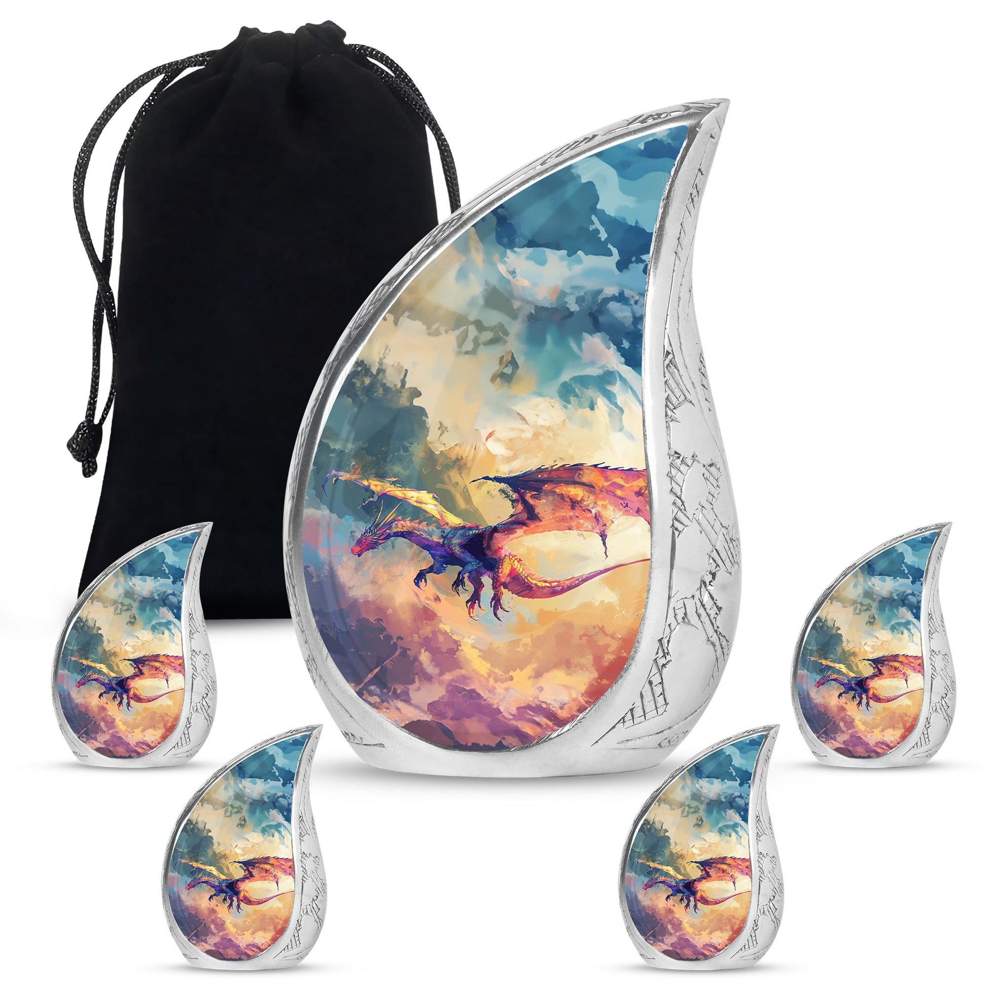 Dragon Theme Large Urn With 4 Keepsake Urn