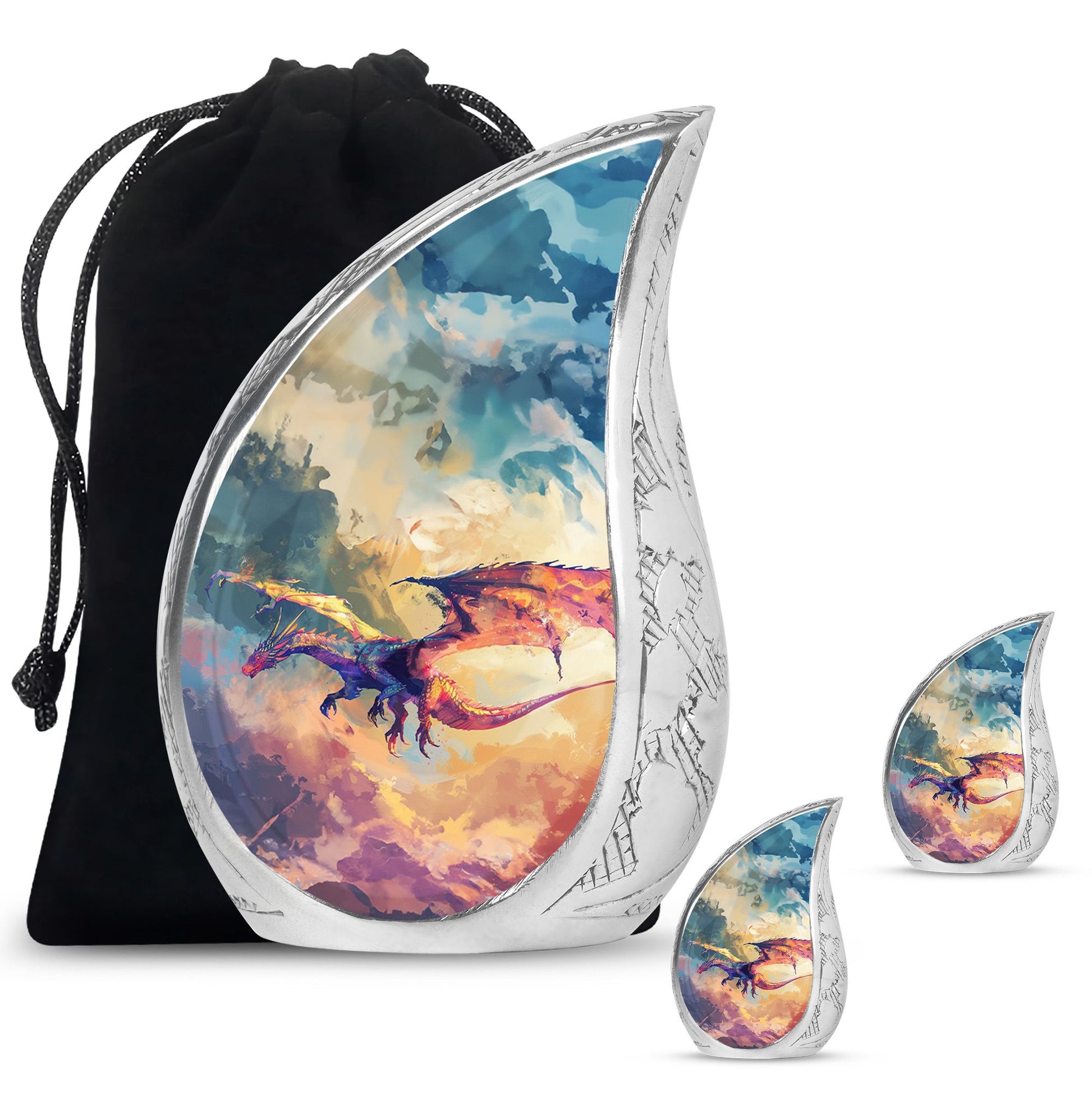 Dragon Theme Large Urn With 2 Keepsake Urn