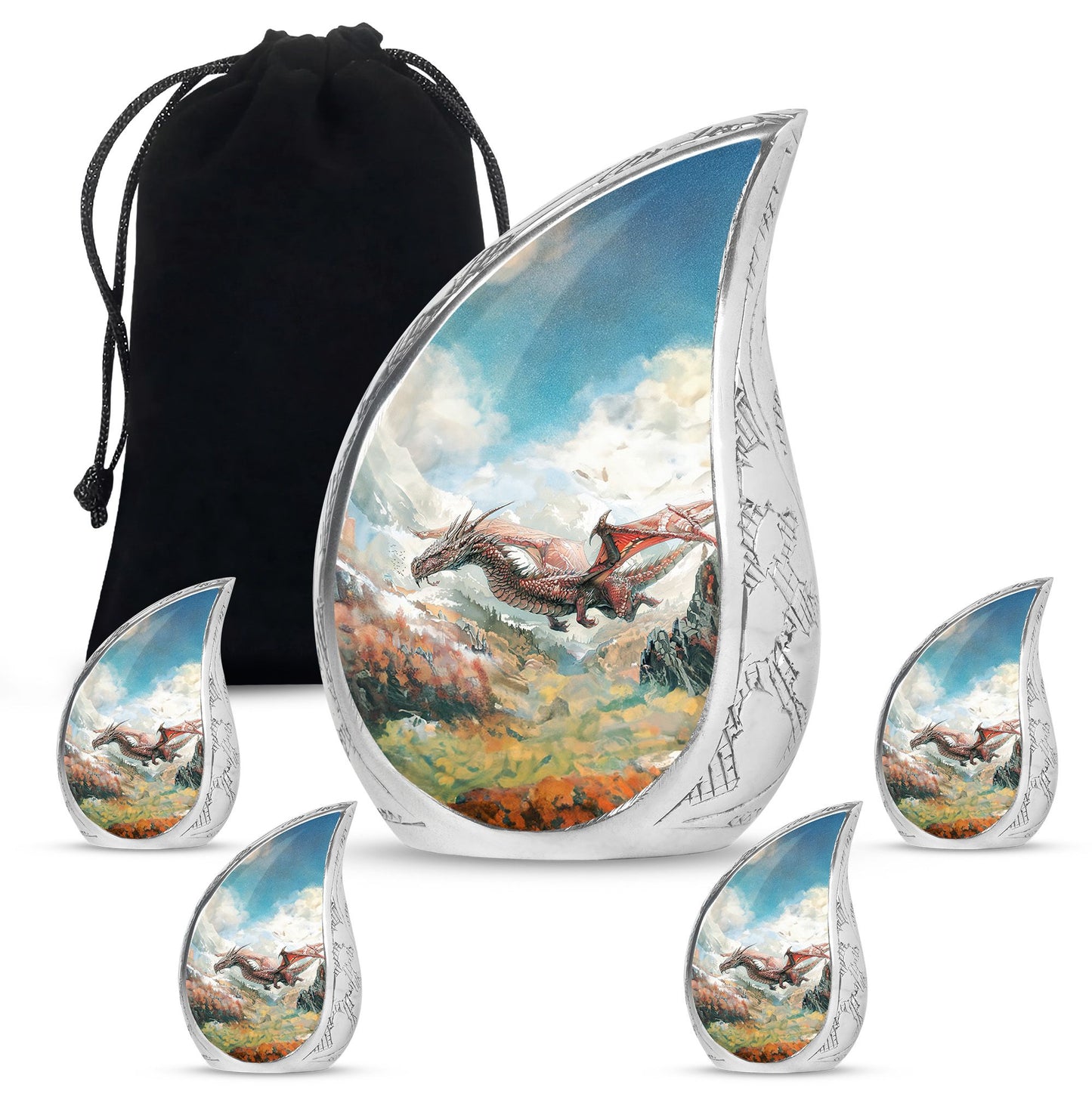 Dragon Theme Large Urn With 4 Keepsake Urn