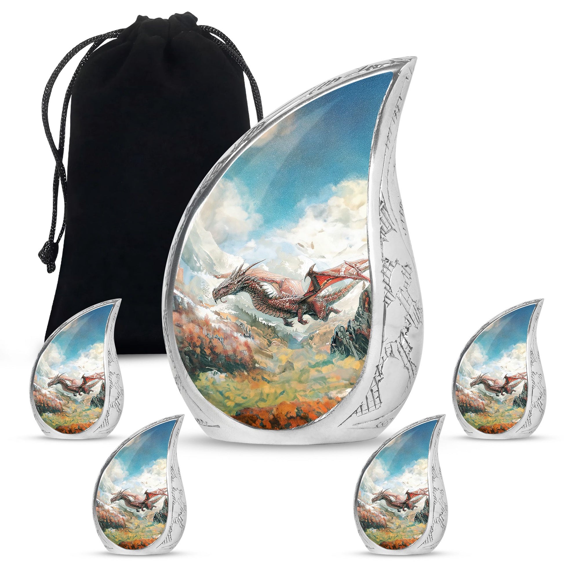 Dragon Theme Large Urn With 4 Keepsake Urn