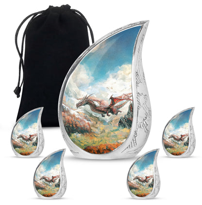 Dragon Theme Large Urn With 4 Keepsake Urn