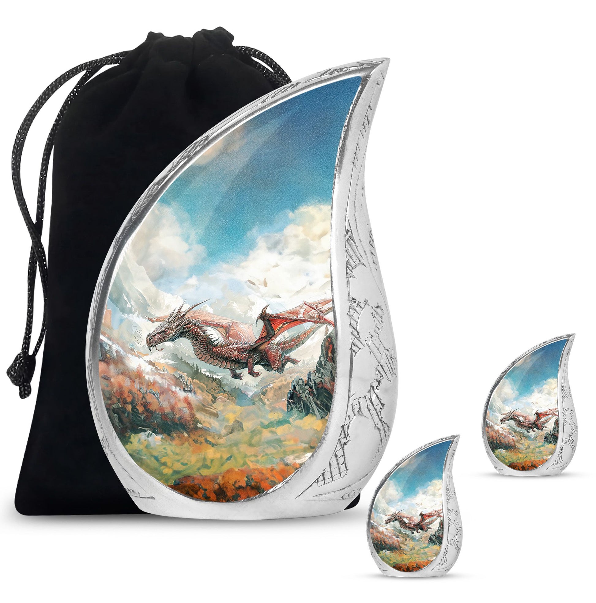 Dragon Theme Large Urn With 2 Keepsake Urn