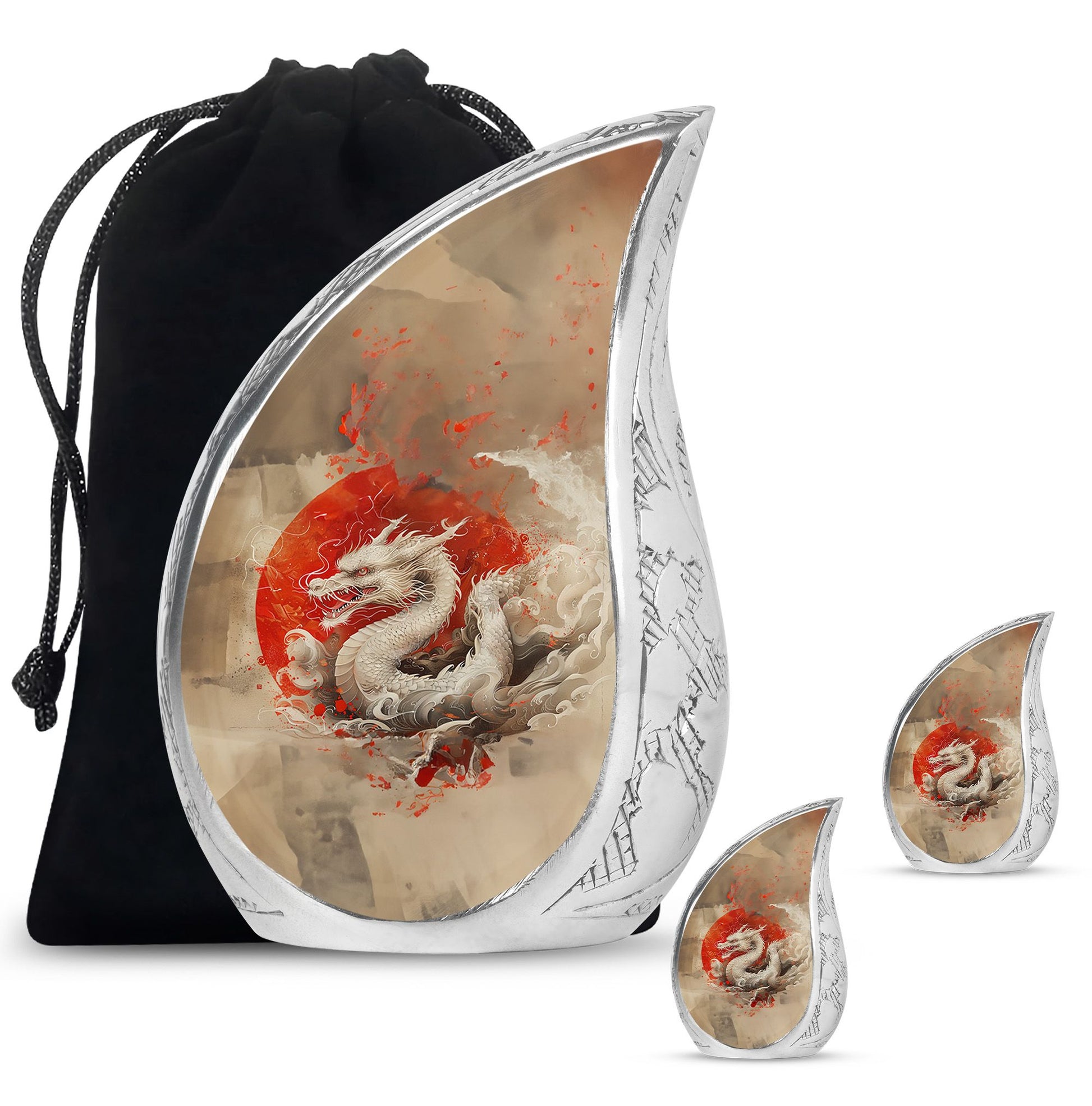 Dragon Theme Large Urn With 2 Keepsake Urn