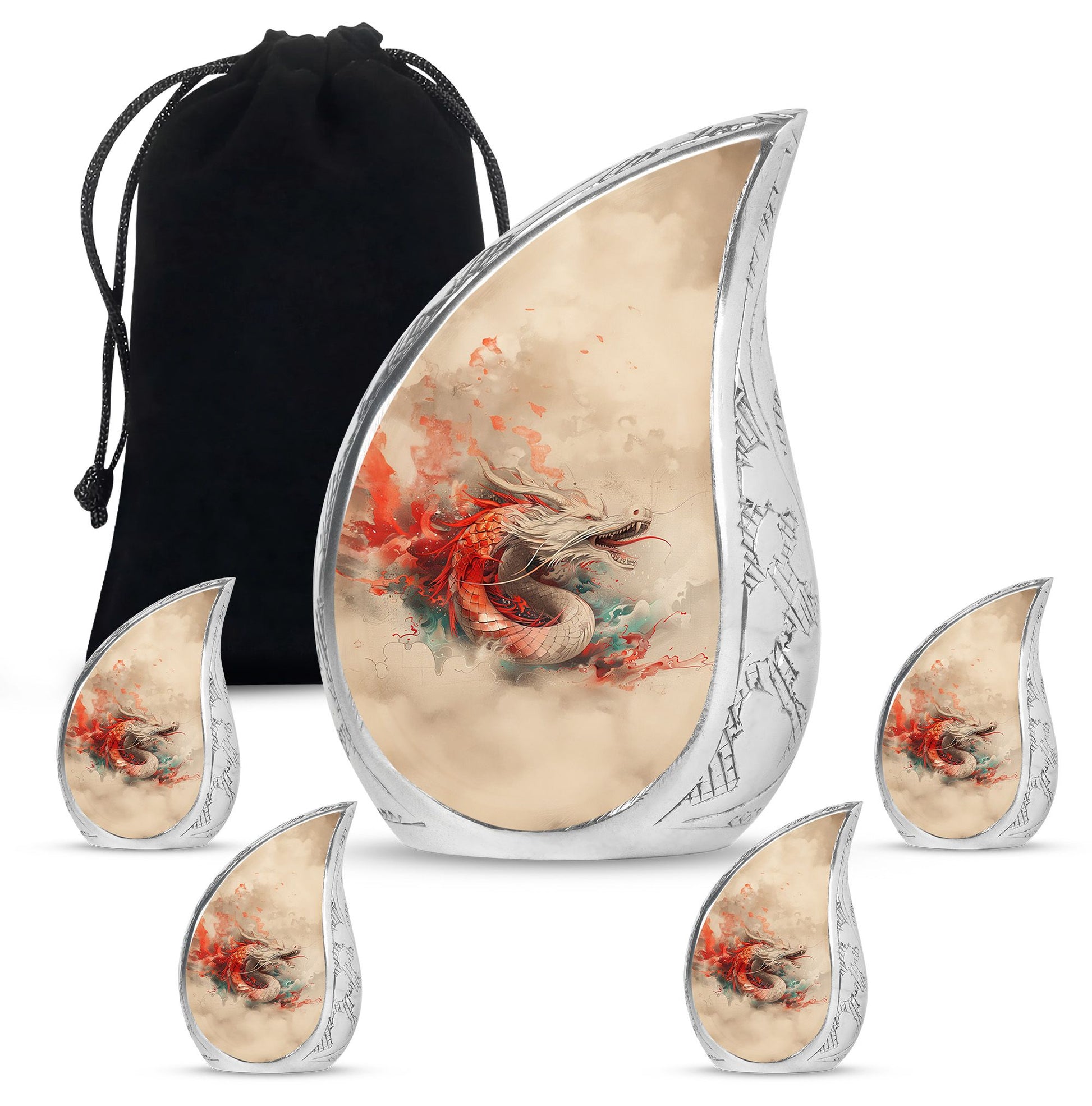 Dragon Theme Large Urn With 4 Keepsake Urn