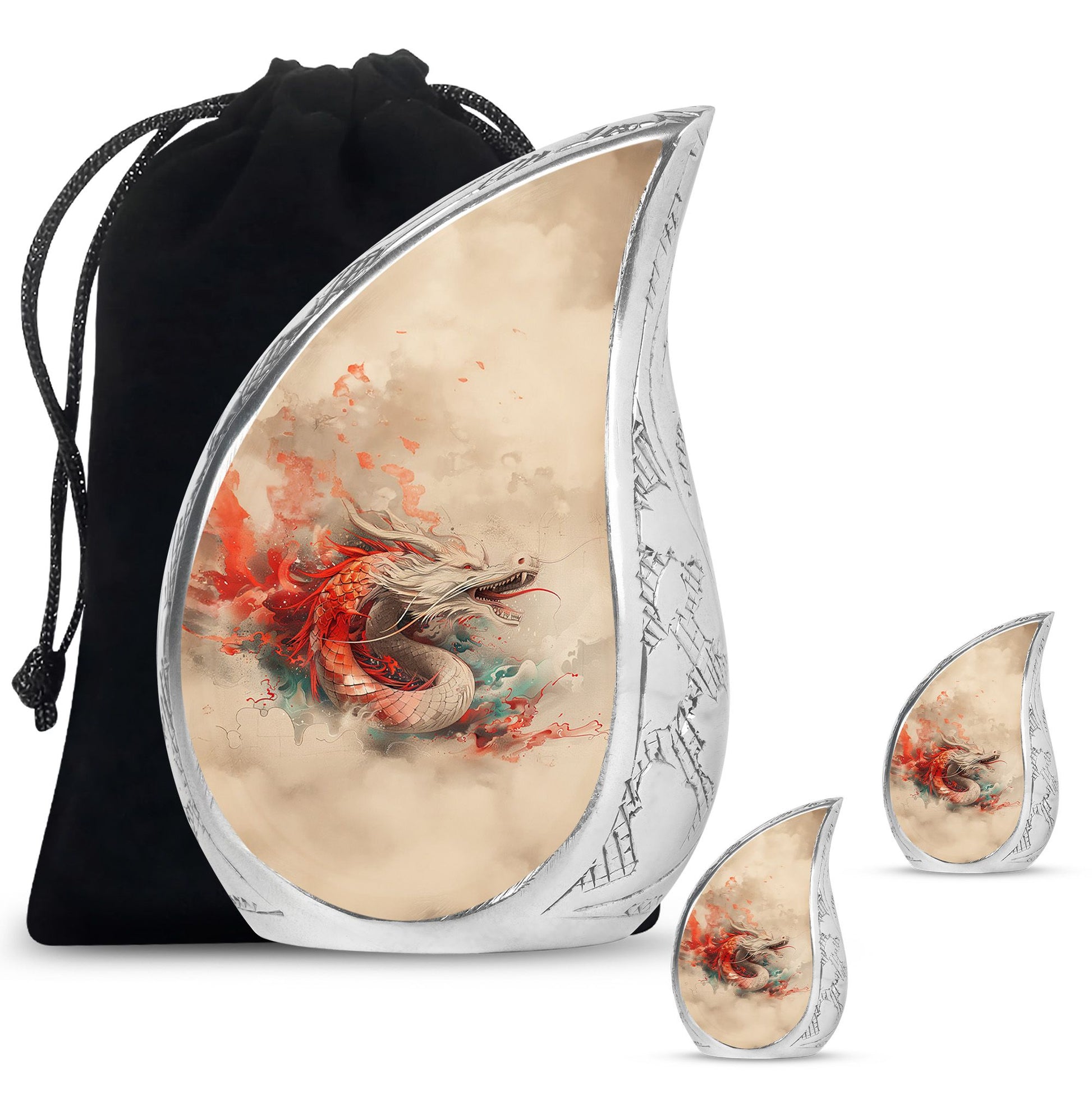 Dragon Theme Large Urn With 2 Keepsake Urn