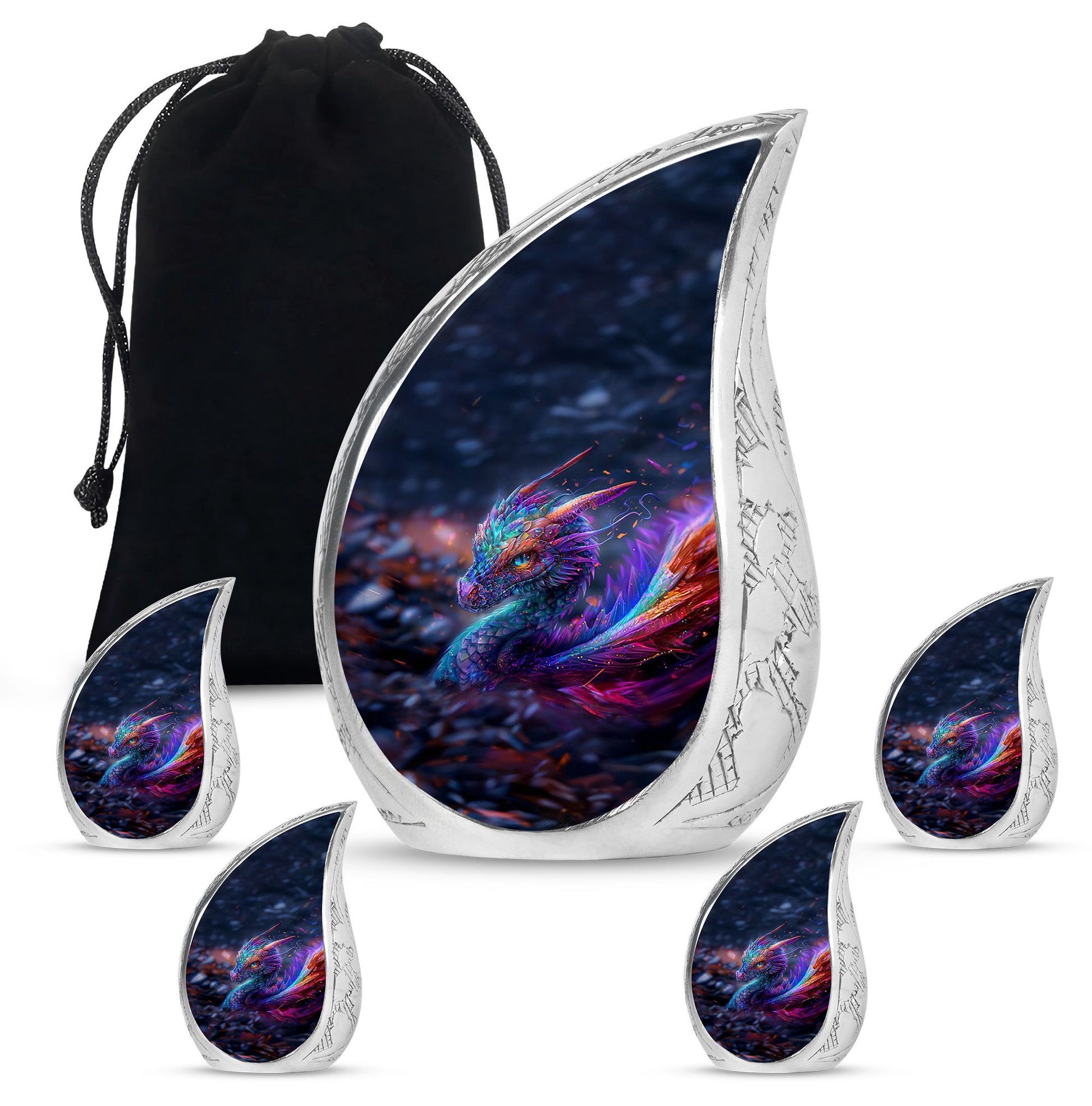 Dragon Theme Large Urn With 4 Keepsake Urn