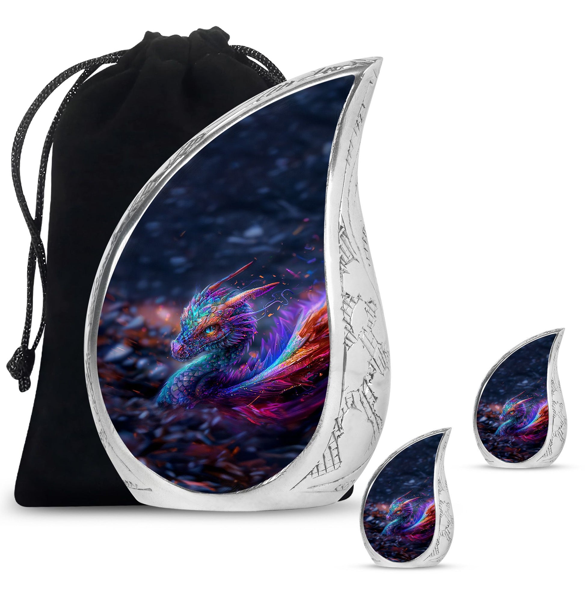 Dragon Theme Large Urn With 2 Keepsake Urn